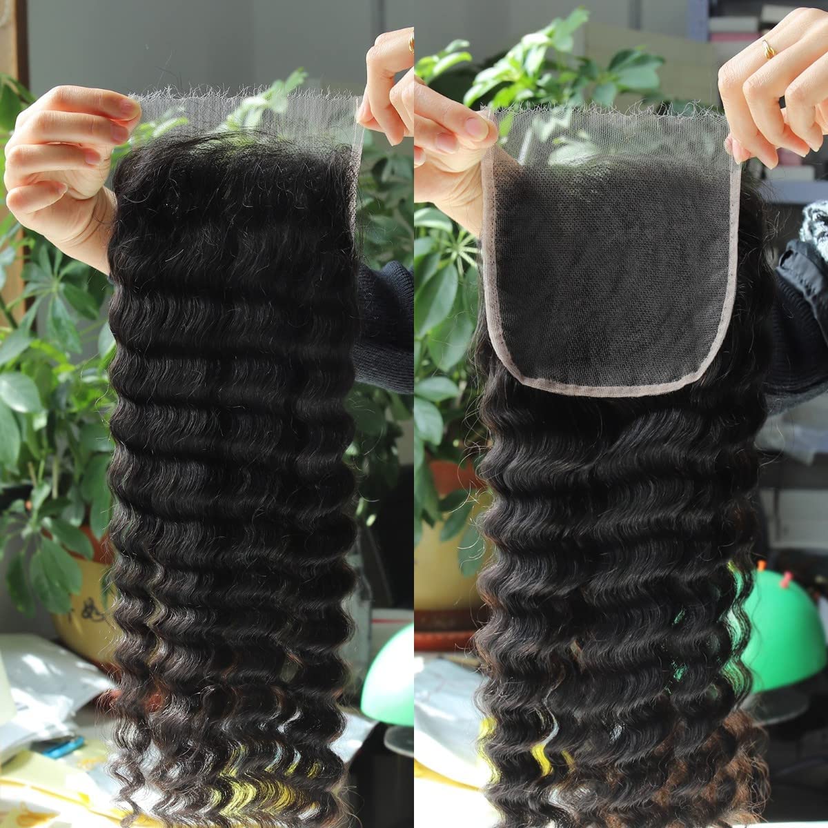 BEEOS SKINLIKE 5x5 HD Lace Closure Only, Deep Wave 0.10mm Ultra-thin Undetectable Clear HD Lace Pre Plucked Natural Hairline Bra