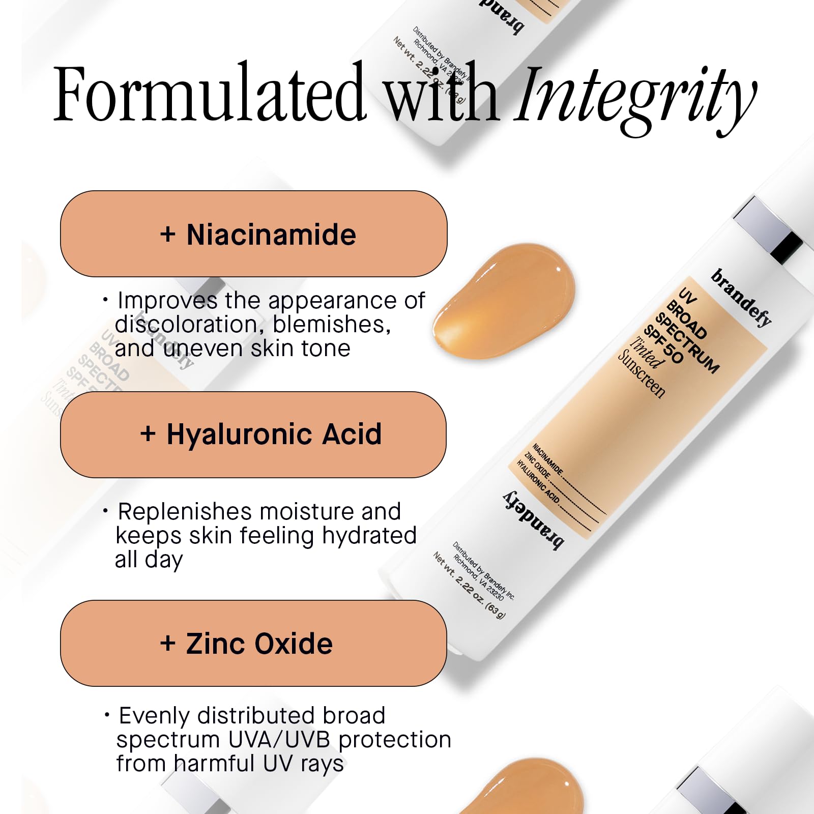 Brandefy UV Tinted SPF 50 Face Sunscreen - Hydrating Sheer-Tinted Face Moisturizer, Broad Spectrum with Clear Zinc Oxide, Niacin