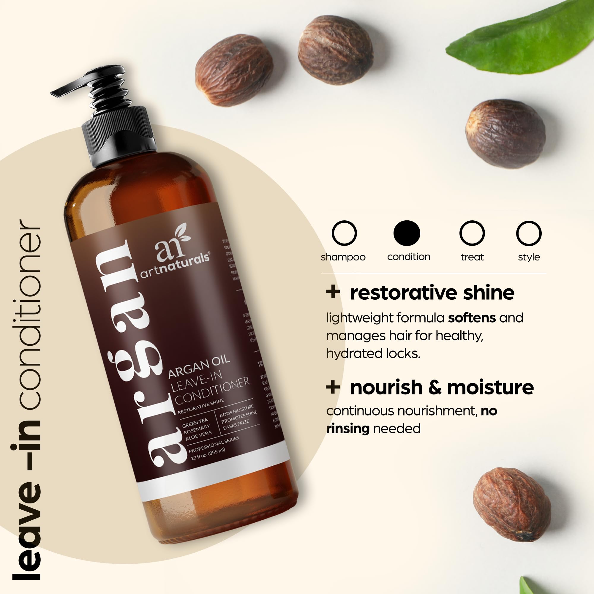 Artnaturals Argan Oil Leave-In Conditioner - (12 Fl Oz / 355ml) - Made with Organic and Natural Ingredients - for All Hair Types