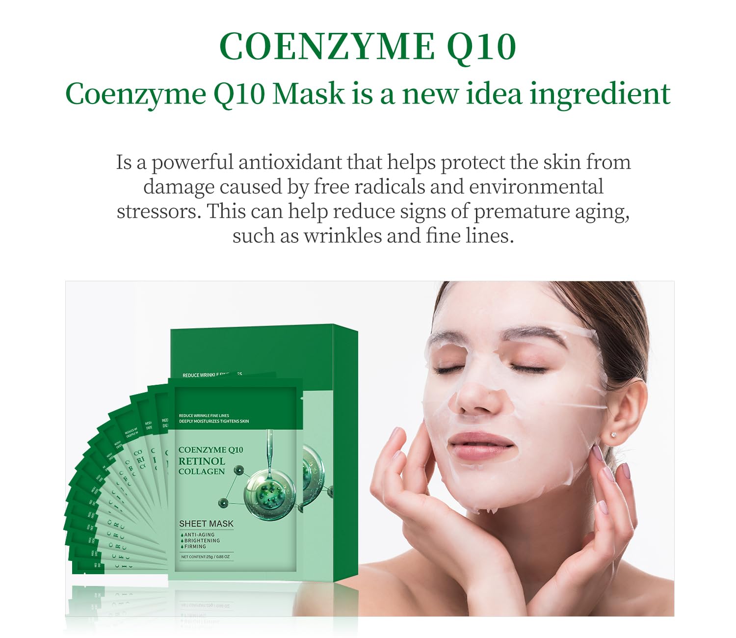 Irev Collagen Mask Face Sheet Masks, Coenzyme Q10 Retinol Collagen Facial Masks 10 Sheet Spa Face Masks Skincare Hydrating Face