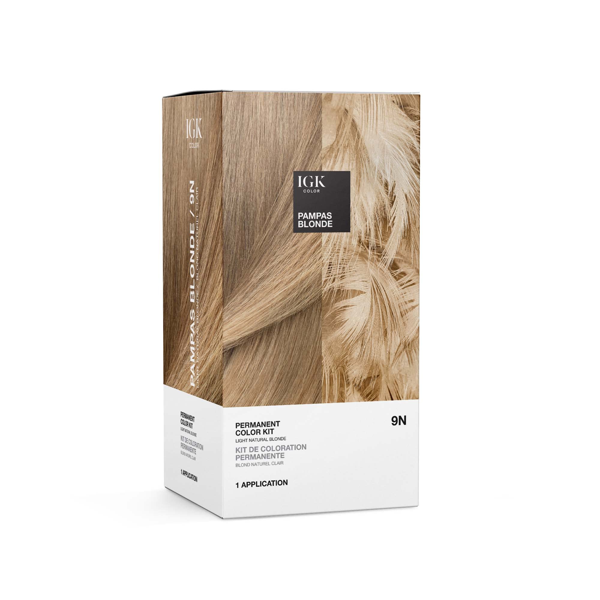 IGK Permanent Color Kit PAMPAS BLONDE - Light Natural Blonde 9N | Easy Application + Strengthen + Shine | Vegan + Cruelty Free +