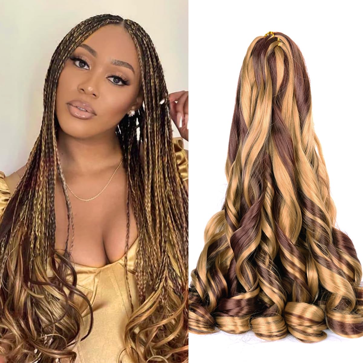 Curly Braiding Hair 8 packs Spanish Curly Braiding Hair P27/33 Bouncy Braiding Hair Extensions 24 Inch Pre Stretched French Curl