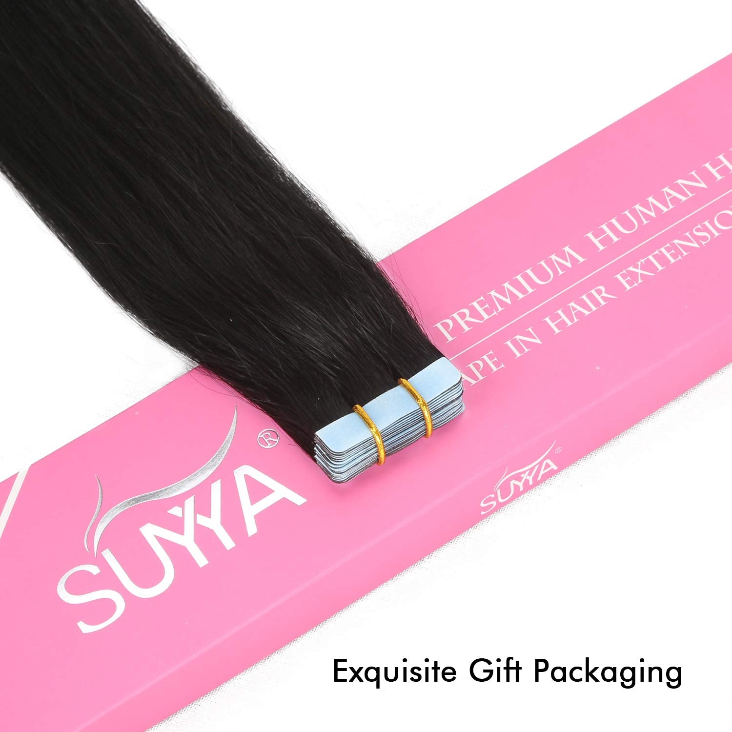 Suyya Tape In Hair Extensions 100% Remy Human Hair 16 Inches 20Pcs 40G/Pack Straight Seamless Skin Weft Tape Hair Extensions(16