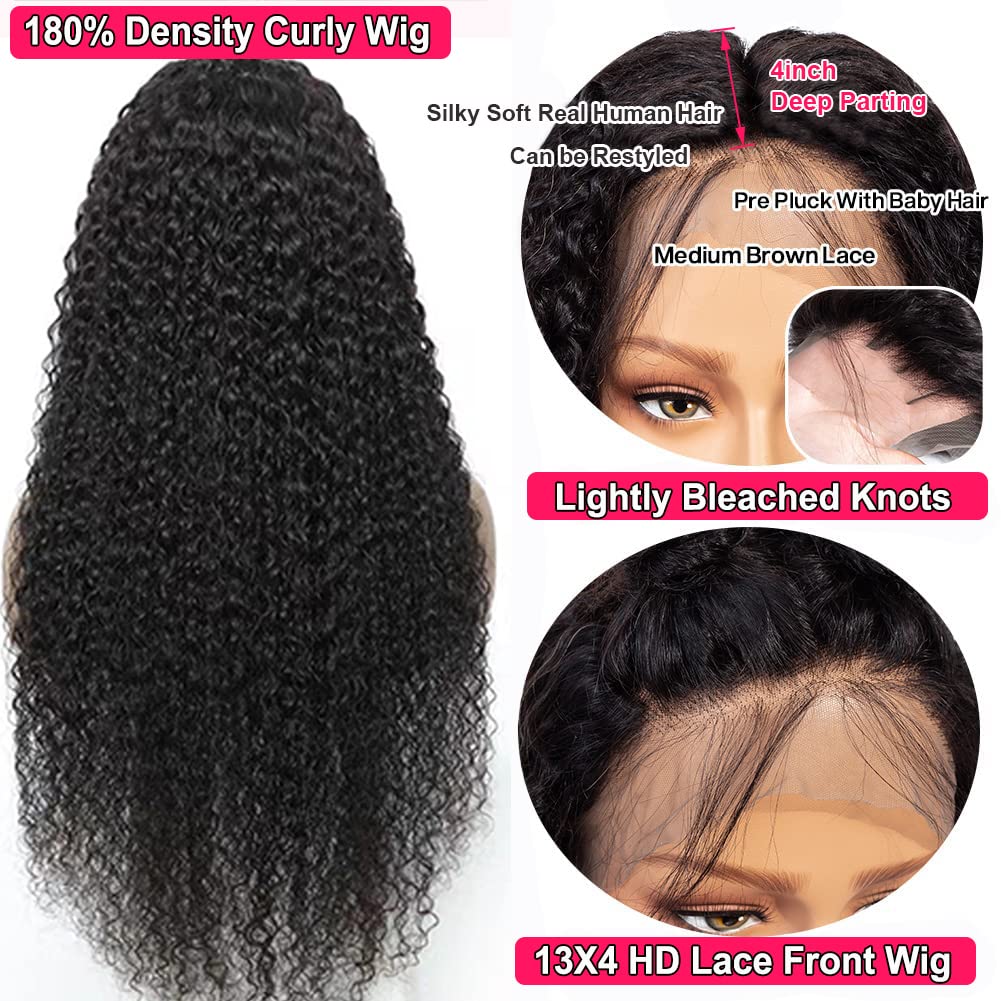 Jietai 13X4 Hd Curly Lace Front Wigs Human Hair Pre Plucked With Baby Hair 180% Density Brazilian Deep Curly Wave Human Hair Wig