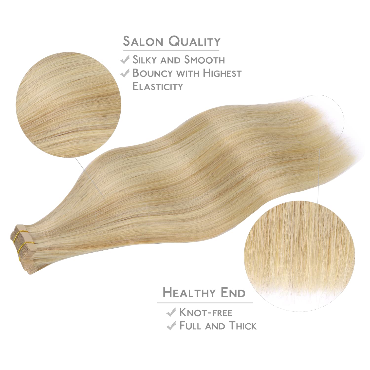 Wennalife Tape In Hair Extensions Human Hair, 20Pcs 50G 20 Inch Light Blonde Highlighted Golden Blonde Remy Hair Extensions Stra