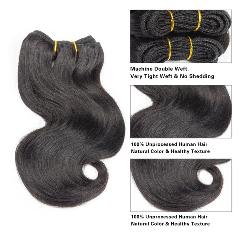6Bundles Brazilian Body Wave Virgin Hair Extension Human Hair Bundles 8''Short Human Hair Virgin Brazilian Hair Weaves 50G/Pcs H