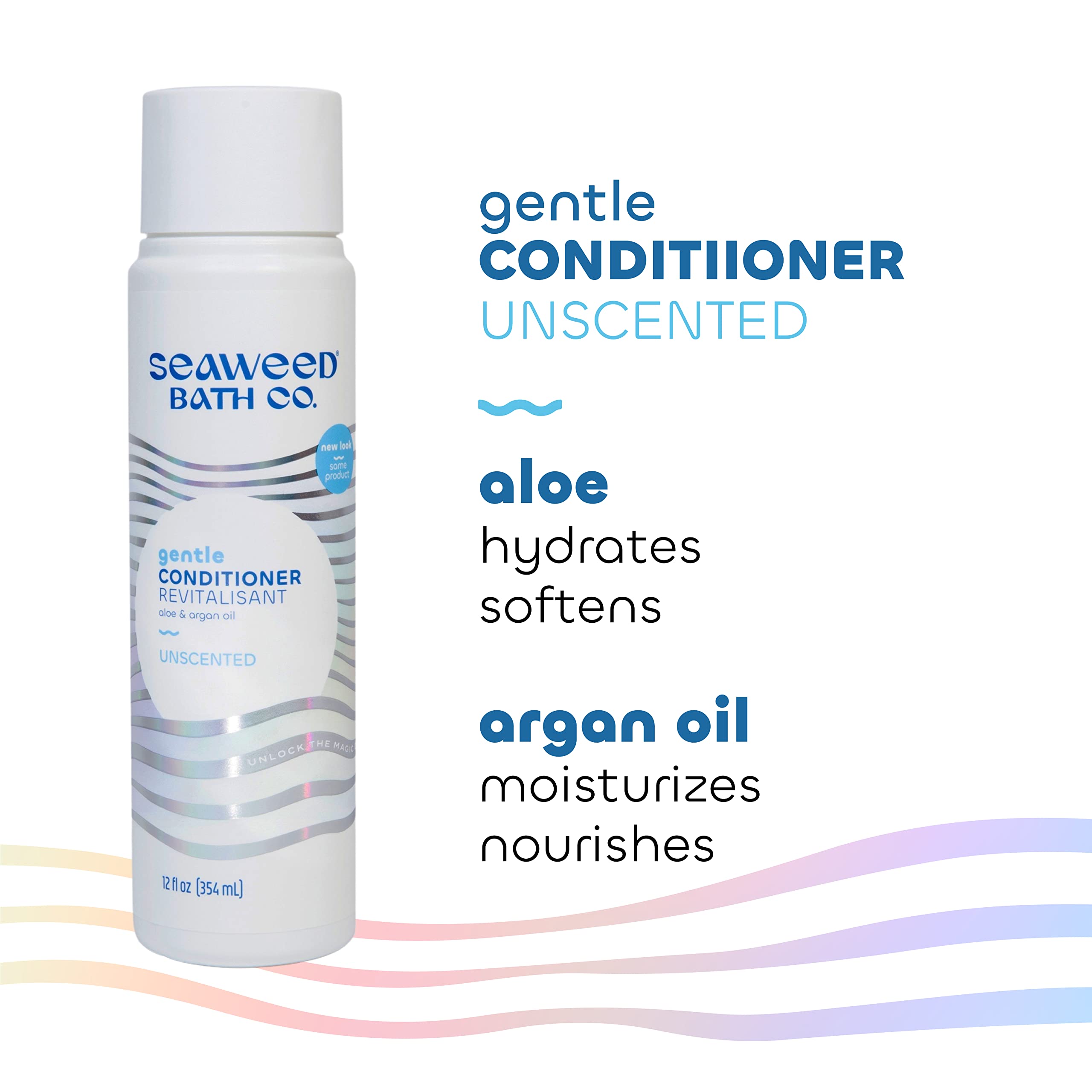 Seaweed Bath Co. Gentle Conditioner, Unscented, 12 Ounce, Sustainably Harvested Seaweed, Aloe, Argan Oil, For Sensitive Scalps