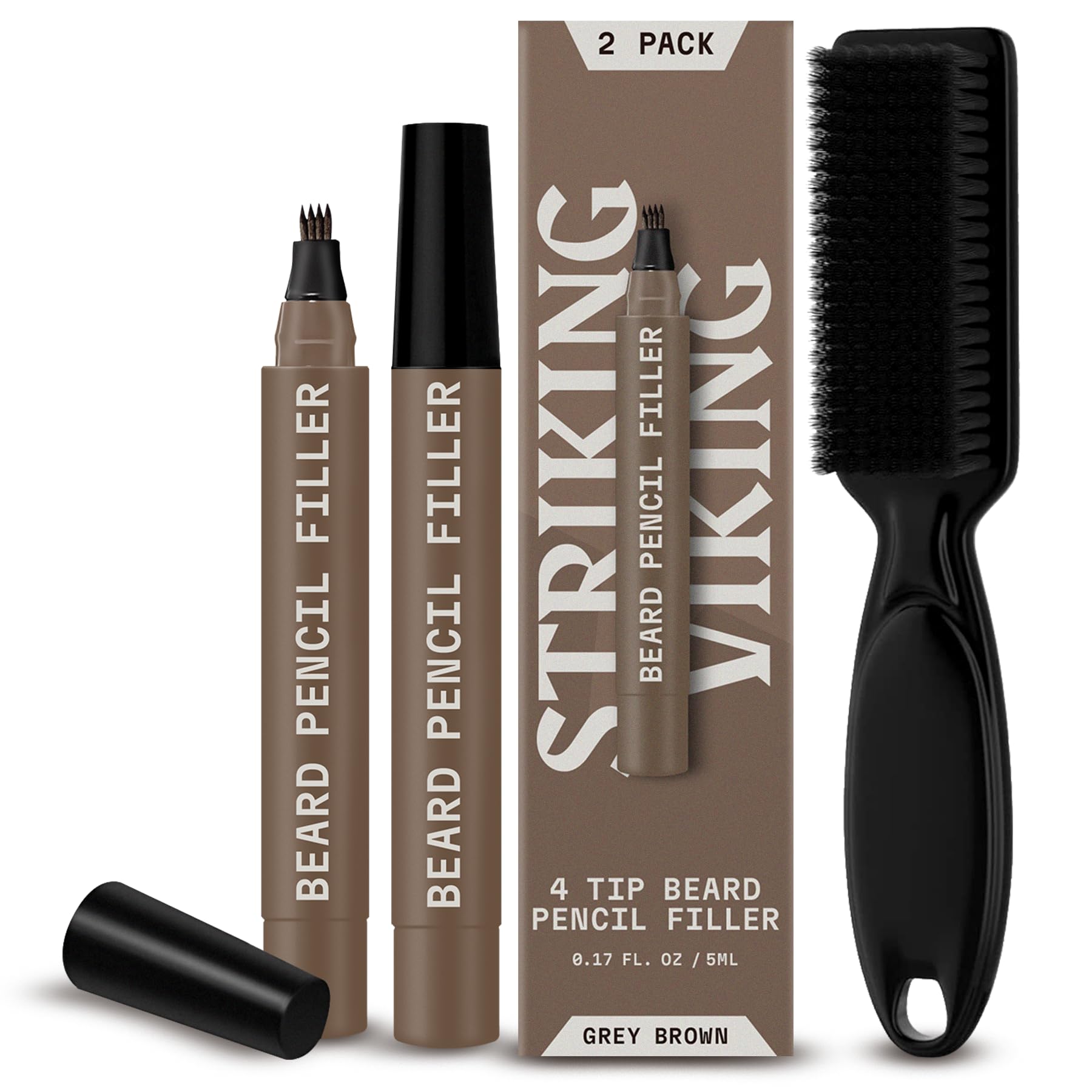 Striking Viking 2 Pack Beard Pencil Filler For Men, Grey Brown (Grey) - Contour, Fill, & Define Your Beard With 3Rd Generation L