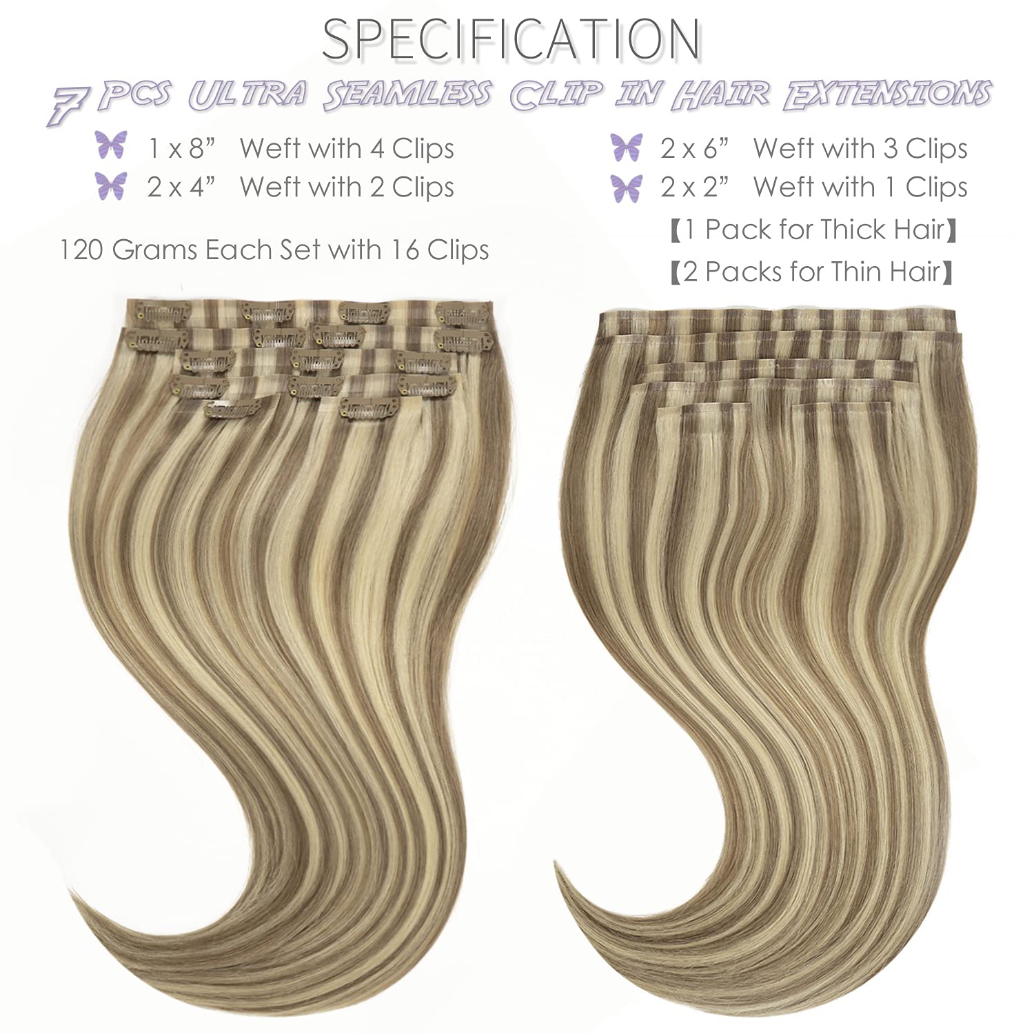 Lacer Hair Highlight Real Hair Extensions Clip In Human Hair New Version Seamless Pu Weft Natural Light Brown Mixed Platinum Blo