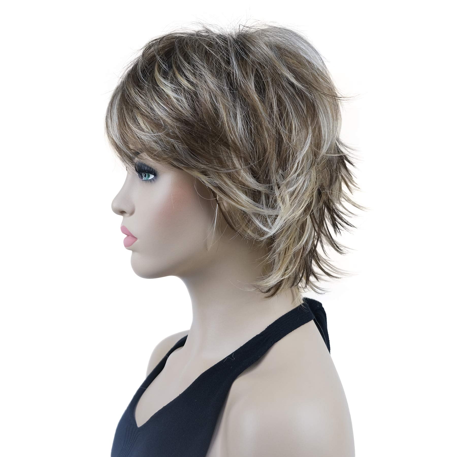 Lydell Short Layered Shaggy Wavy Full Synthetic Wigs (Ab461 Brown Highlights)