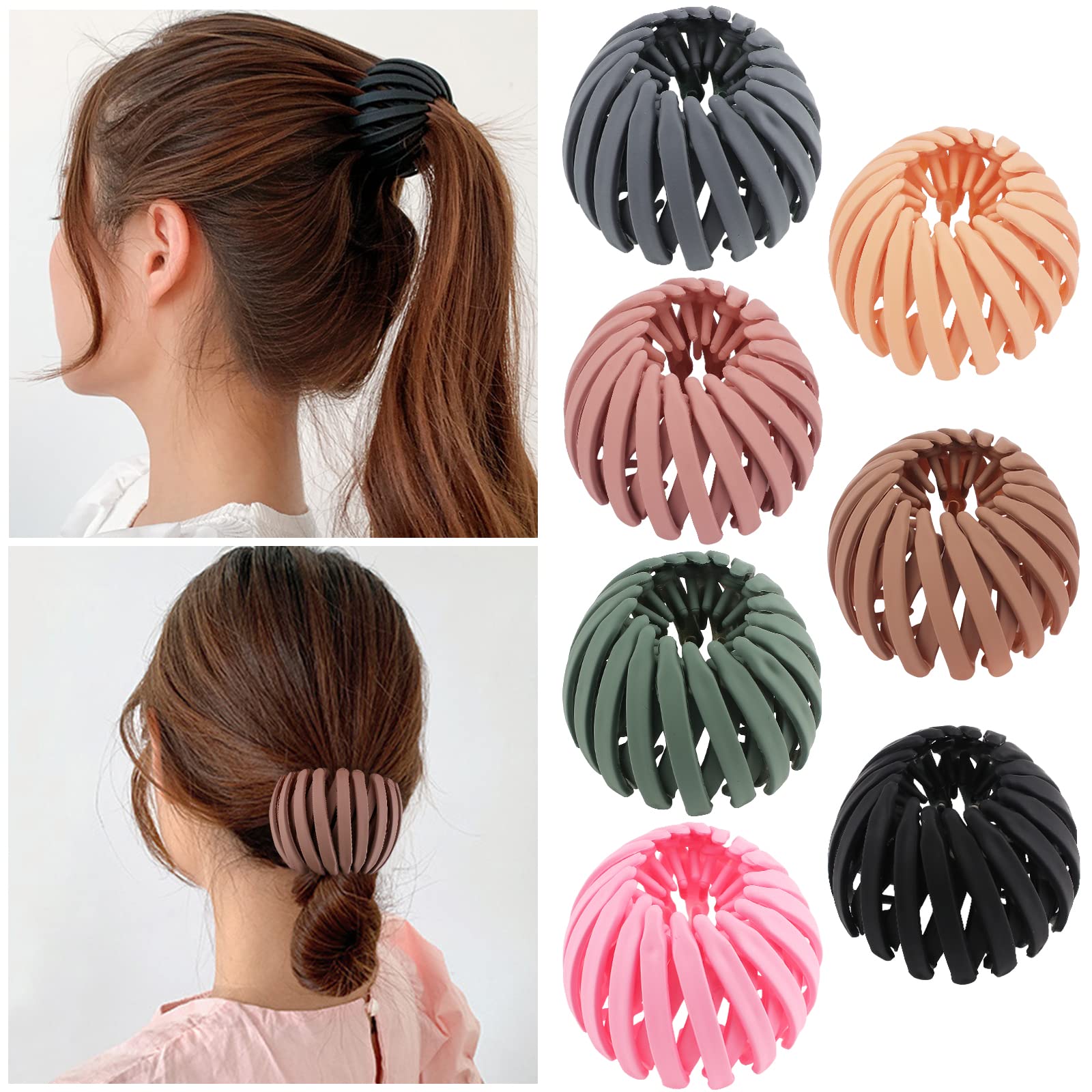TOBATOBA Bird 's Nest Hair Accessories - 7Pcs Bun Maker Clips, Expandable Ponytail Holders, Matte Shaped Hairpins for Women and