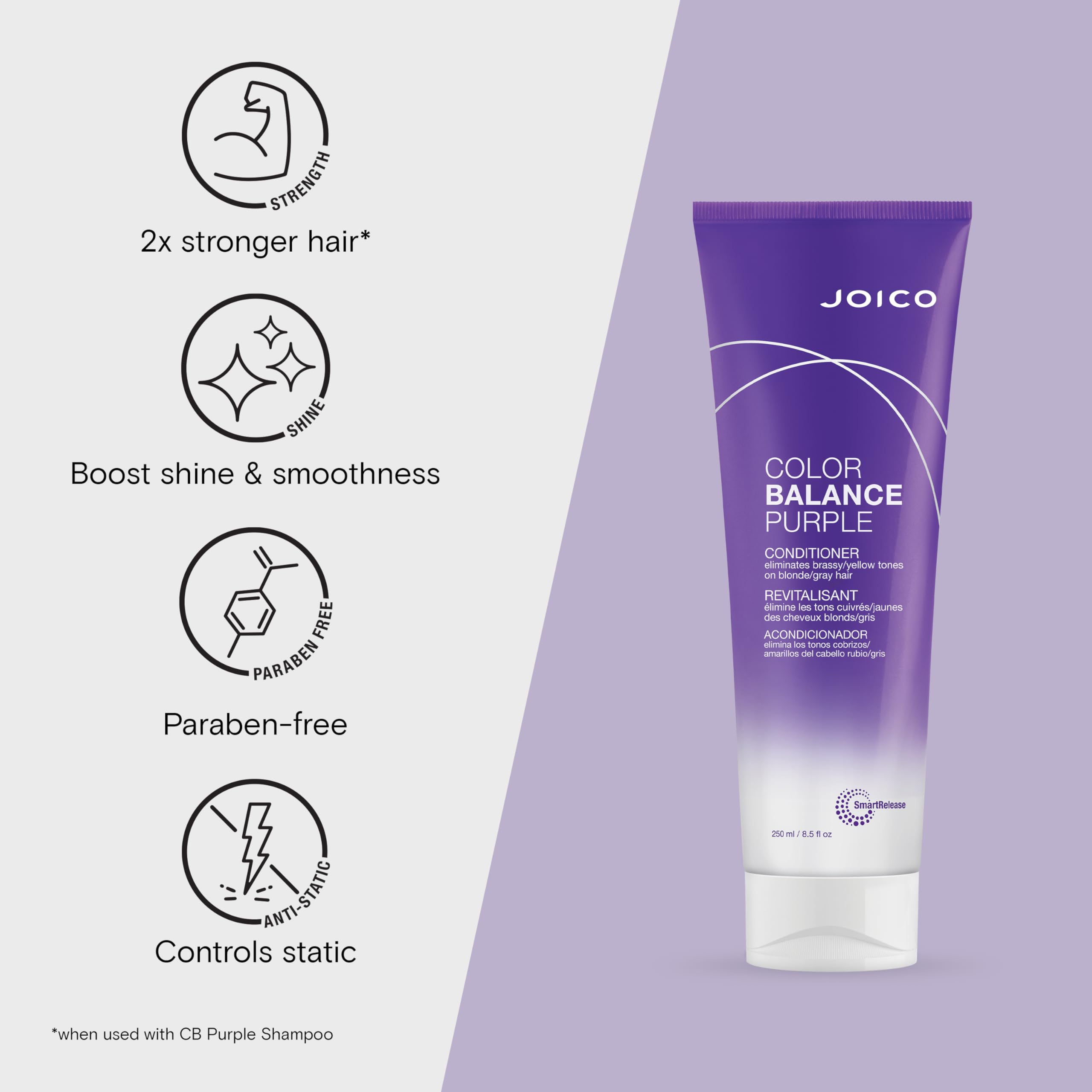 Joico Color Balance Purple Conditioner | For Cool Blonde, Gray Hair | Eliminate Brassy Yellow Tones | Boost Color Vibrancy & Shi