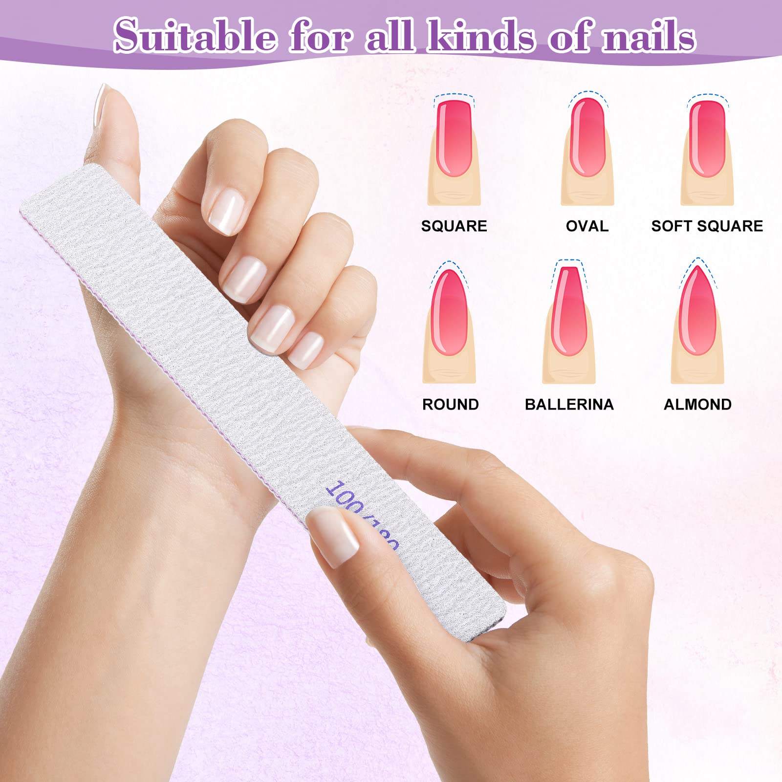 Xinnun 150 Pcs Nail Files 100/180 Grit Double Sides Professional Reusable Emery Board Nail Files For Acrylic Nails Manicure Tool