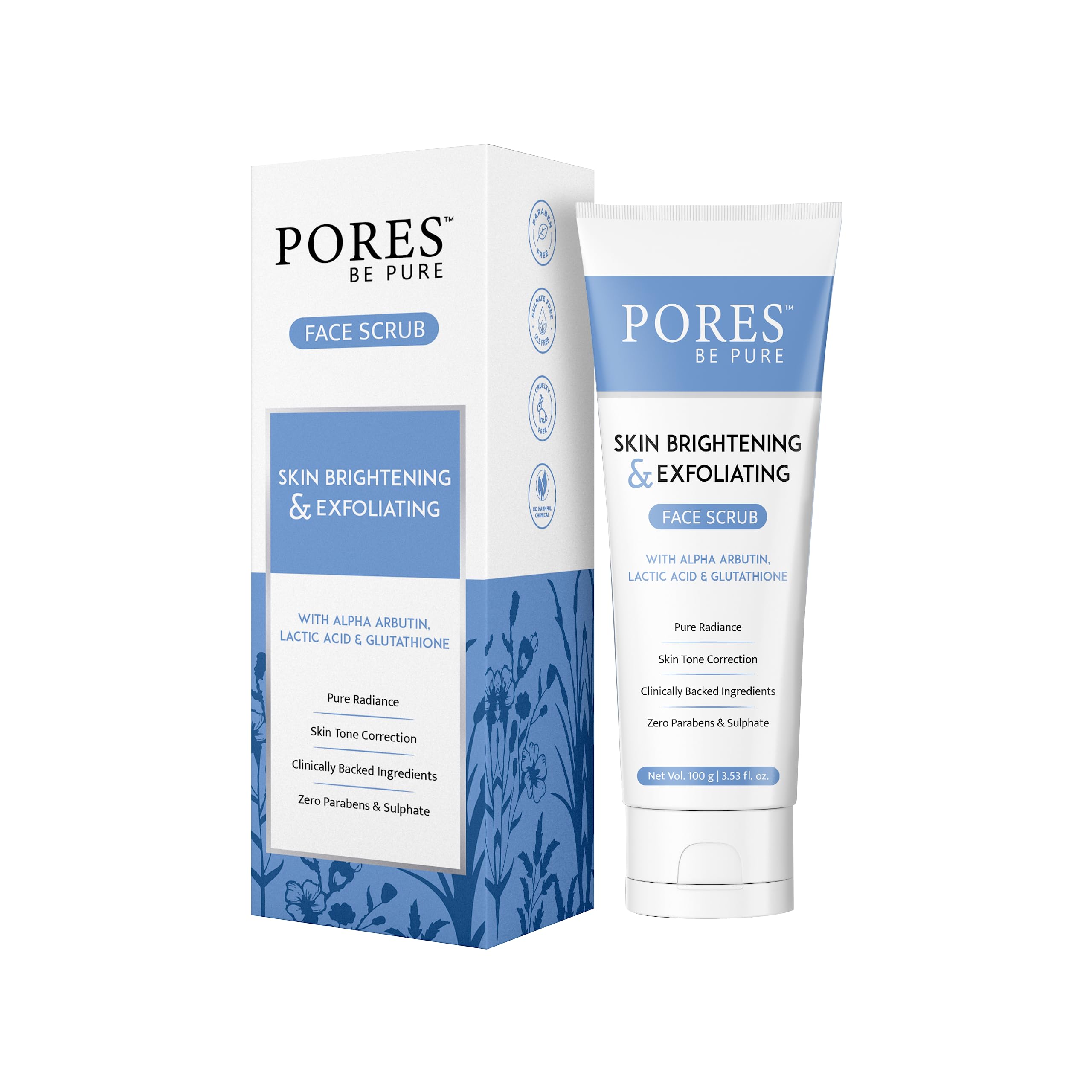 Pores Be Pure Skin Brightening Face Scrub For Women & Men - 100 Gm | Gentle Exfoliating Scrub For Face With Glutathione & Glycol