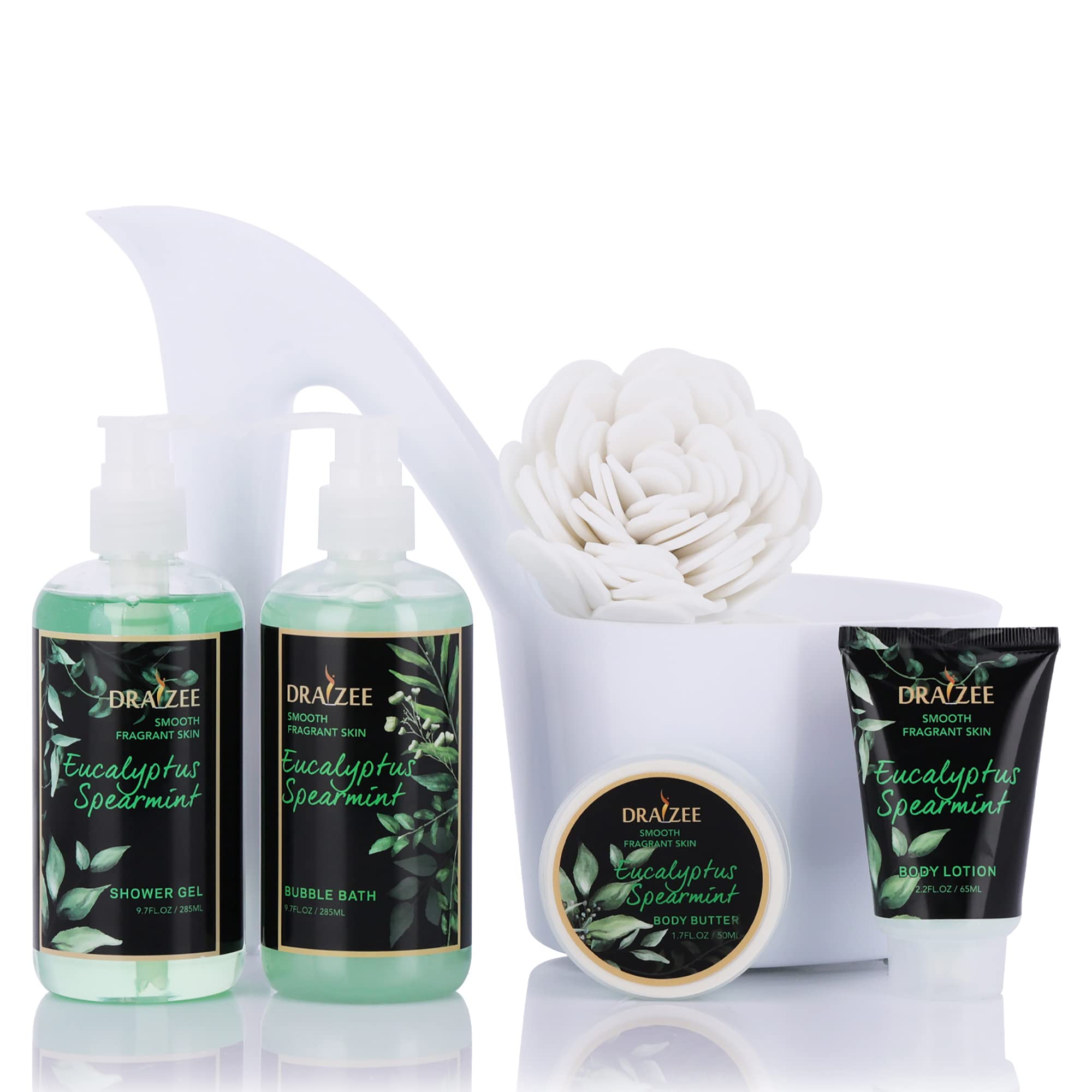 Spa Gift For Women - 5 Pcs Luxury Heel Shoe Spa Basket For Women Eucalyptus Spearmint Scent Relaxation Set Body Lotion, Butter,