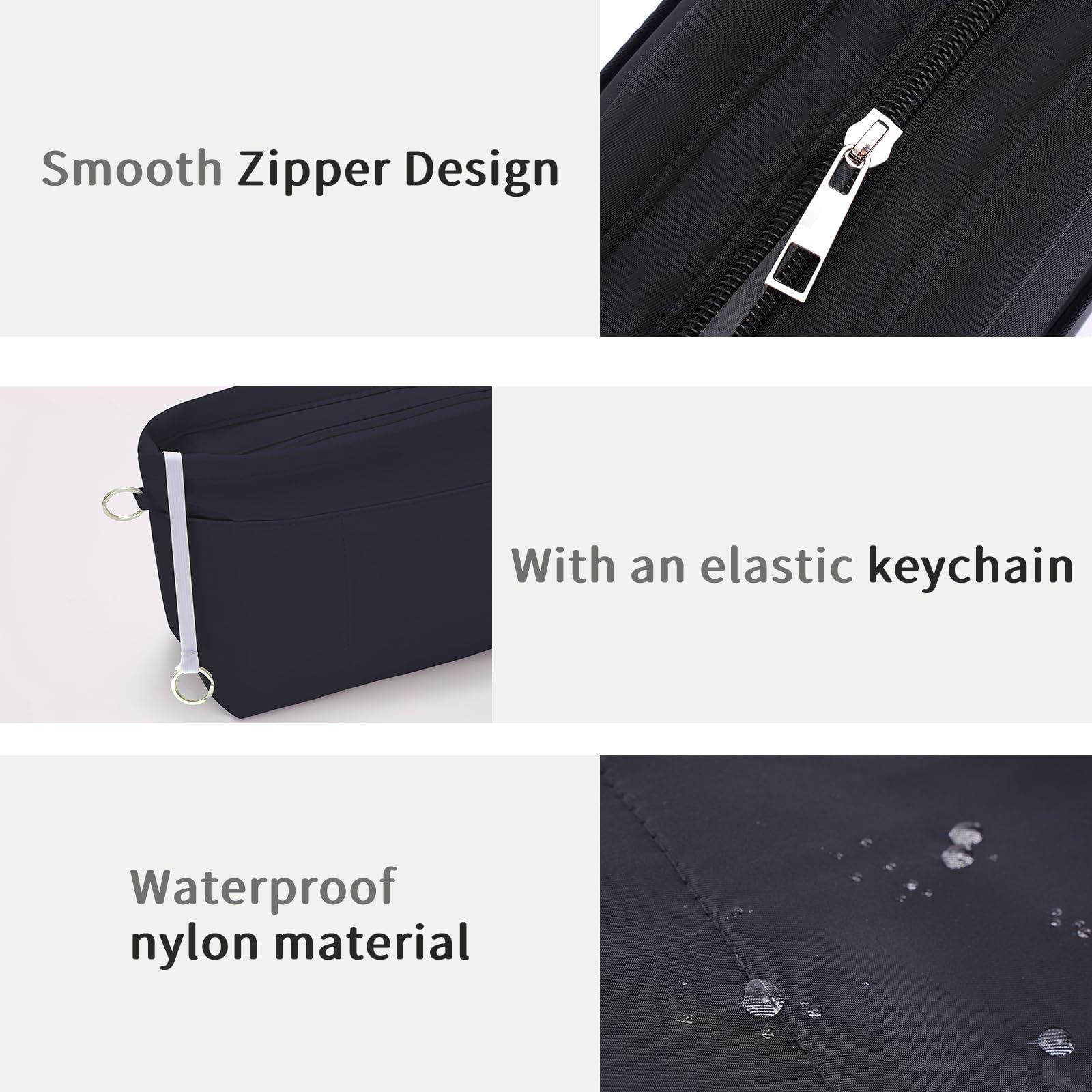 HyFanStr Purse Organizer Insert with Zipped Top for Tote Bag, Handbag Shaper with 13 Pockets, Black S