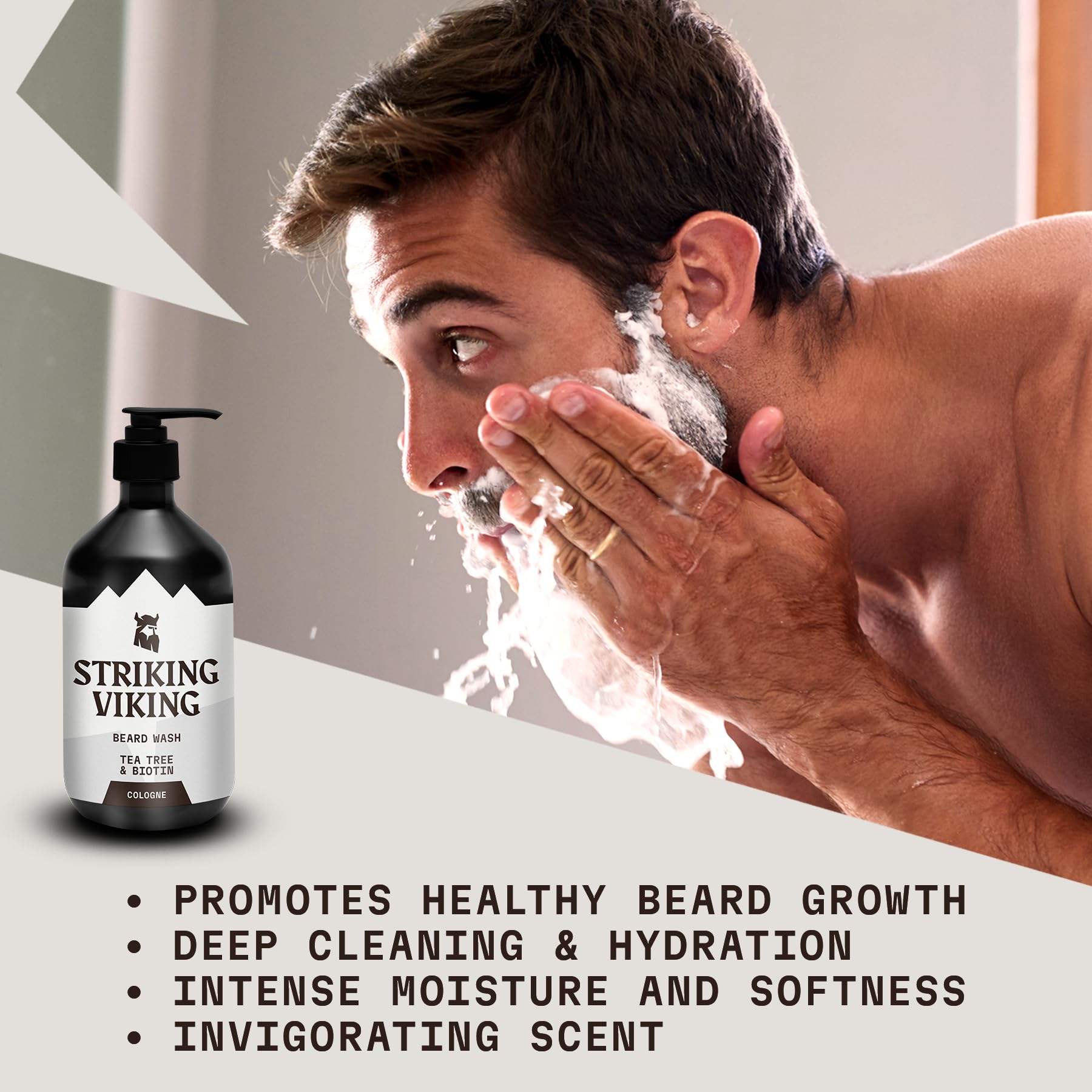 Striking Viking Beard Wash - 17 oz, Natural Tea Tree & Biotin - Cologne Scent Beard Shampoo Paraben & Sulfate Free For Men - Dee