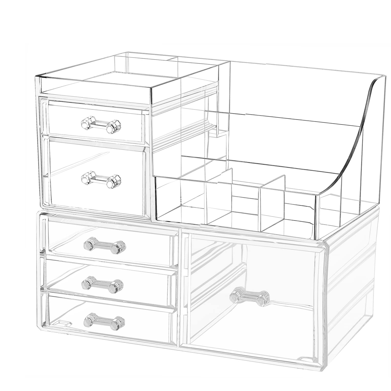 Cq Acrylic 2 Pack Clear Makeup Storage Organizer,Stackable 6 Drawers Make Up Organizers,Cute Desk Organizer For Vanity Jewelry,H