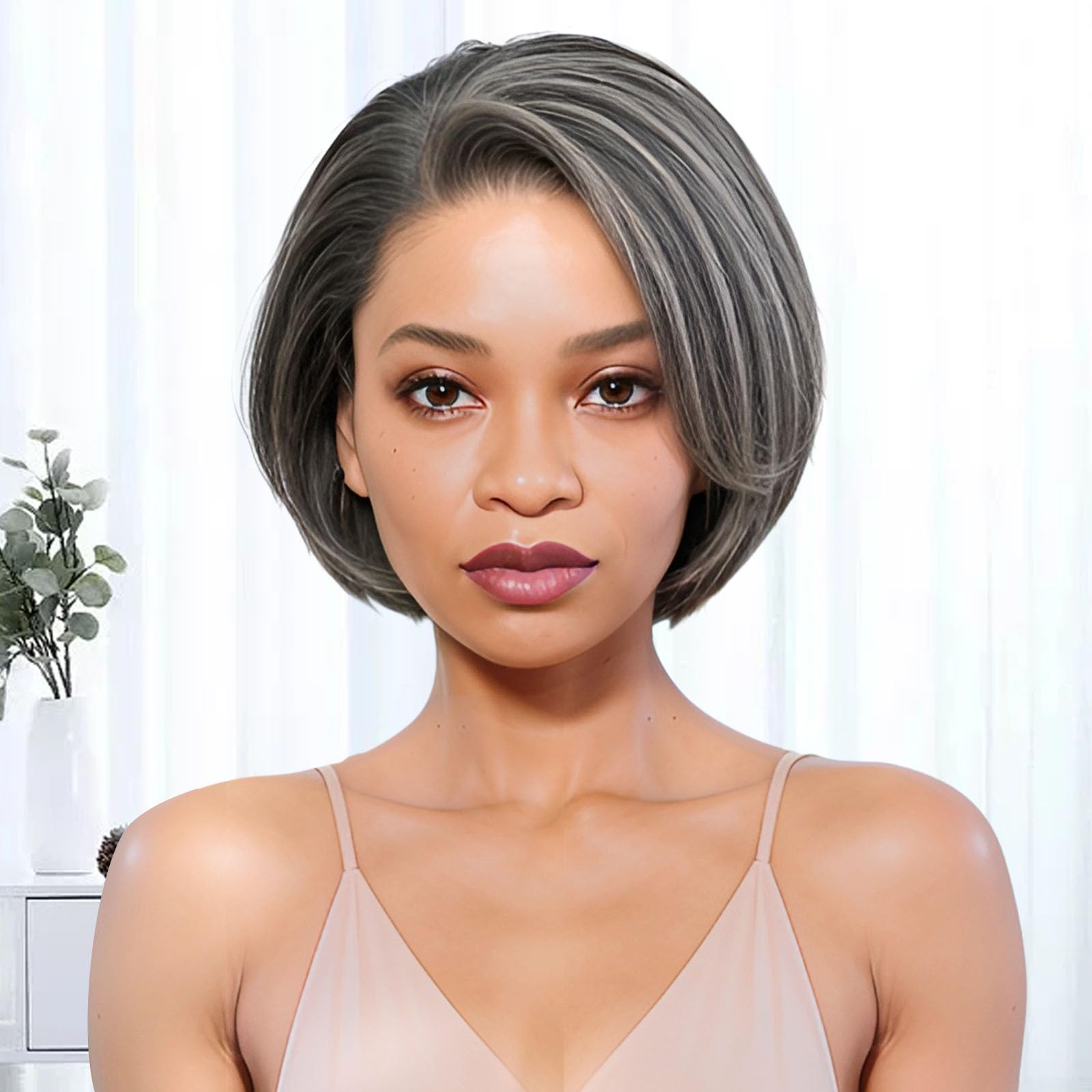 BAOHUKE Salt And Pepper Wigs Human Hair 13x4 Grey Lace Front Wig Human Hair Pre Plucked Hairline Deep Curly Salt and Pepper Bog 
