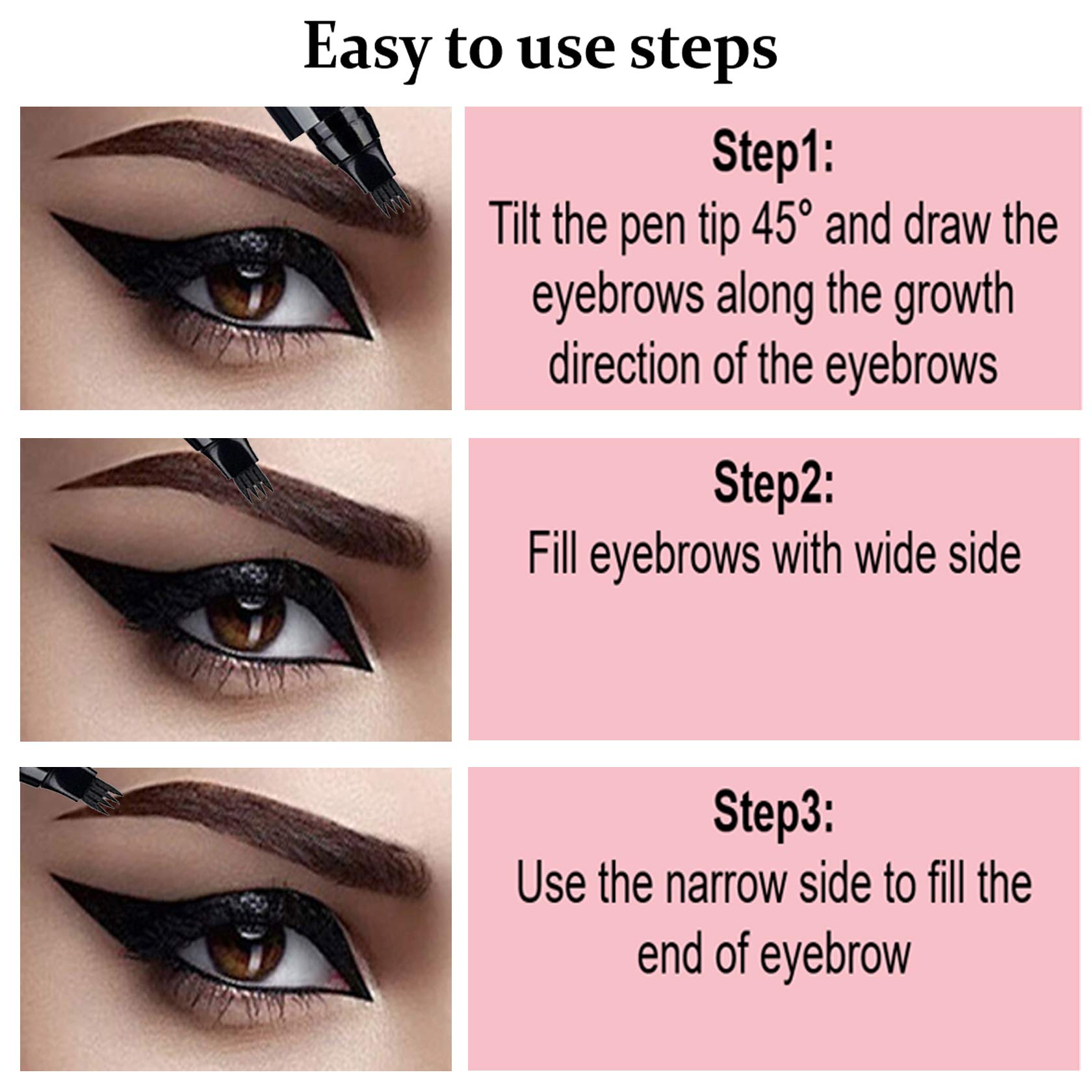 3Pcs Black Eyebrow Pen - Waterproof Microblading Eyebrow Pen,Long Lasting,Easily Create Natural Eyebrow Makeup
