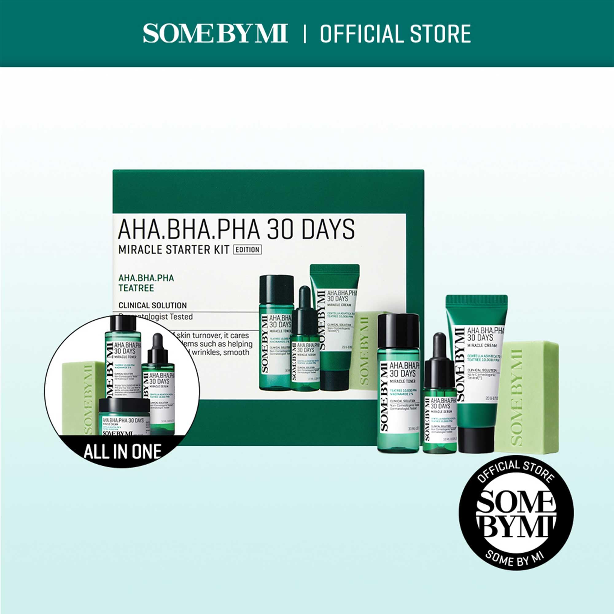 Some By Mi Aha Bha Pha 30Days Starter Kit - Toner 1.01Oz, Serum 0.33Oz, Cream 0.7Oz, Cleansing Bar 1.05Oz - Mild Exfoliating Dai