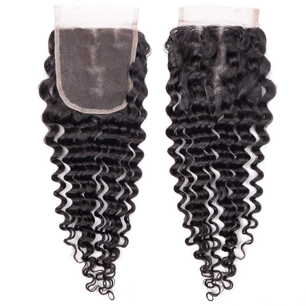 Brazilian Deep Wave Human Hair With Closure 26 28 60+20 Inch Unprocessed 9A Deep Curly Virgin Hair Weave 3 Bundles With 4  4 Lac