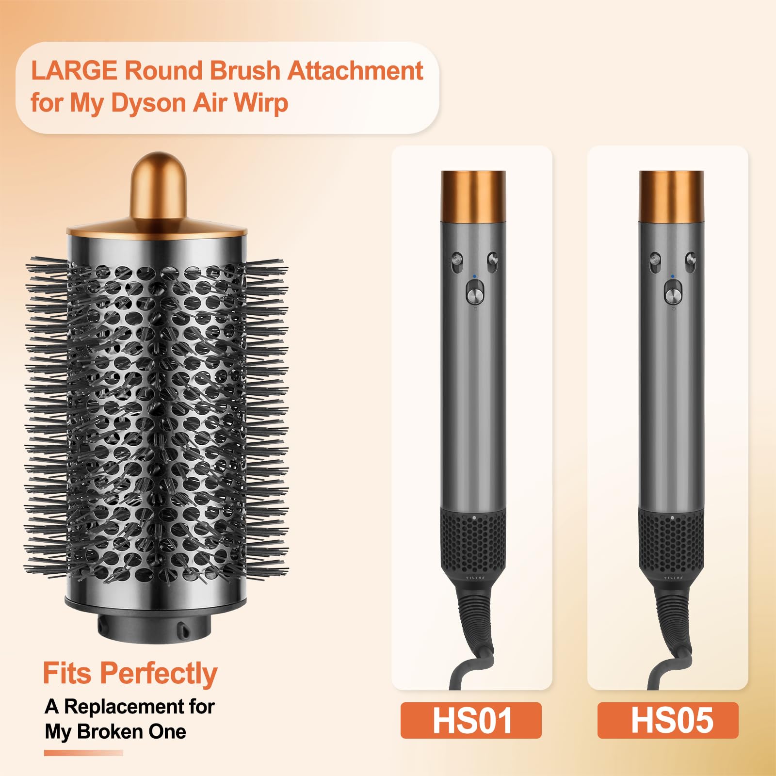 Puregust Upgraded Large Round Brush Attachment For Dyson Air Wrap Jumbo Bigger Oval Round Volumizing Brush For Dyson Airwrap Acc