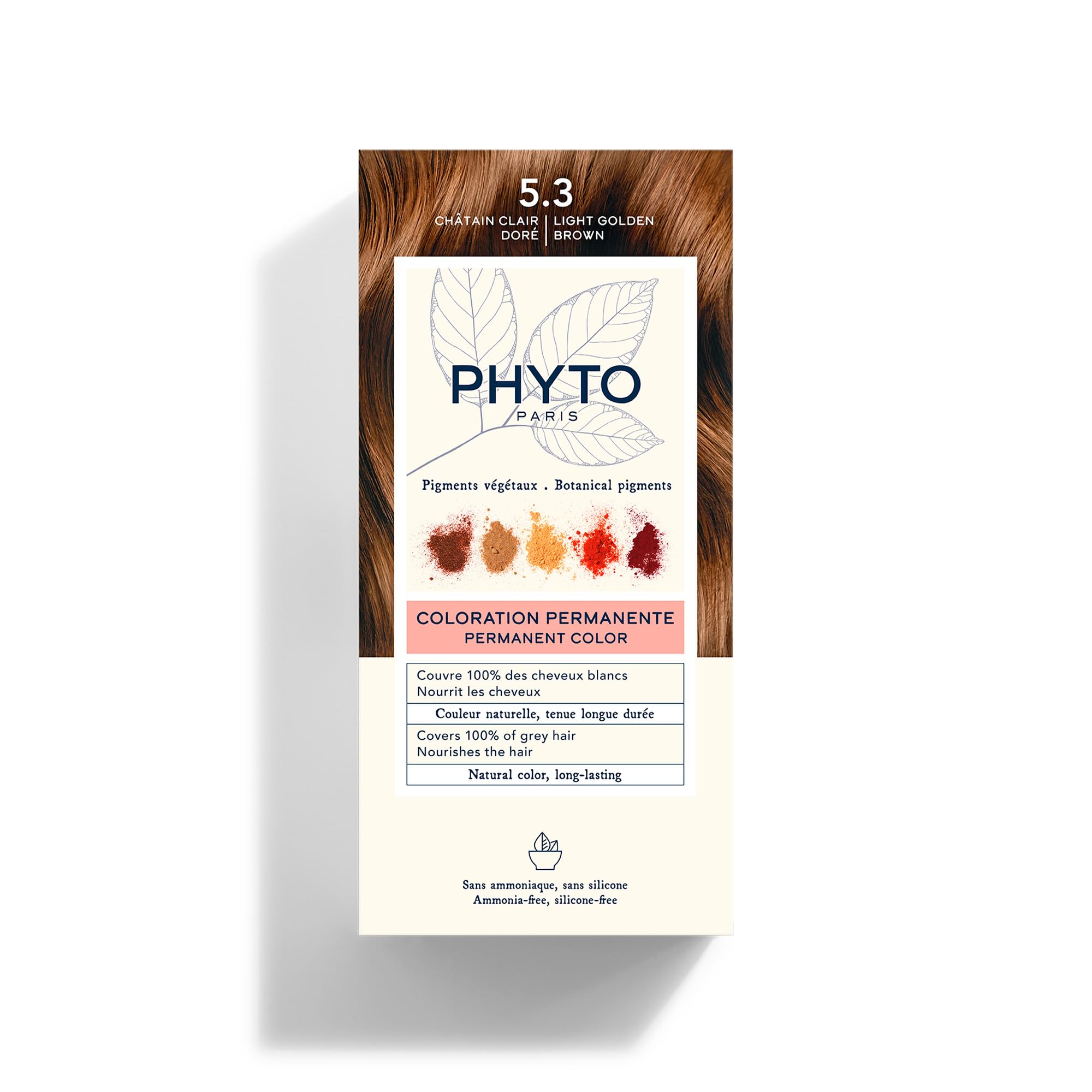 PHYTO Phytocolor Permanent Hair Color, 5.3 Light Golden Brown, with Botanical Pigments, 100% Grey Hair Coverage, Ammonia-free, P