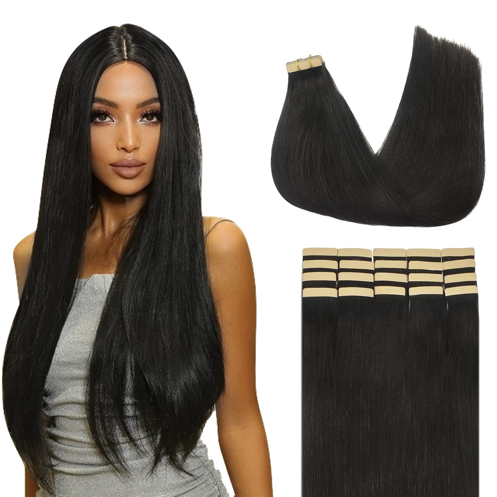 Lashey Tape In Hair Extensions Natutal Black Extensions Real Straight Tape In Hair Extensions 50G/Pack 20Pcs Natural Remy Human