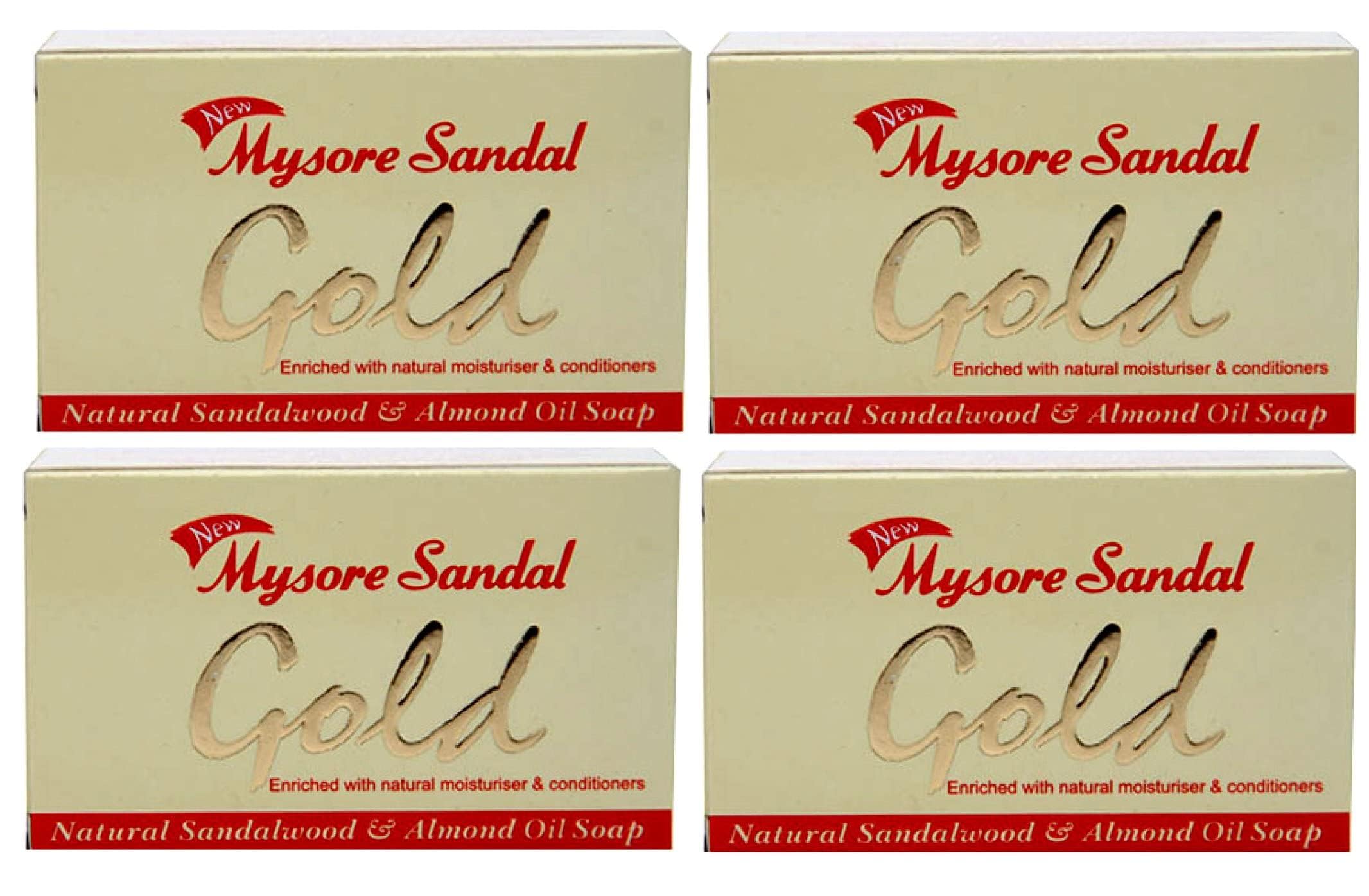 Mysore Sandal Gold Soap, 125 Grams Per Unit (Pack of 4) - Purest Sandalwood Soap - Grade 1 Soap - TFM 80% - Suitable for ALL Ski
