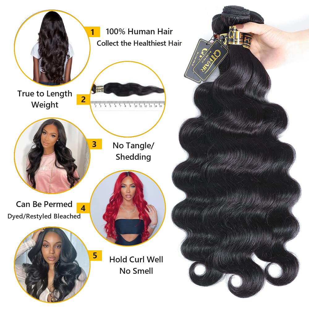 Qthair 14A Brazilian Body Wave Hair Weave 28'' 30'' 32'' 300G Natual Color Brazilian Human Hair Body Wave Hair Bundles Extension