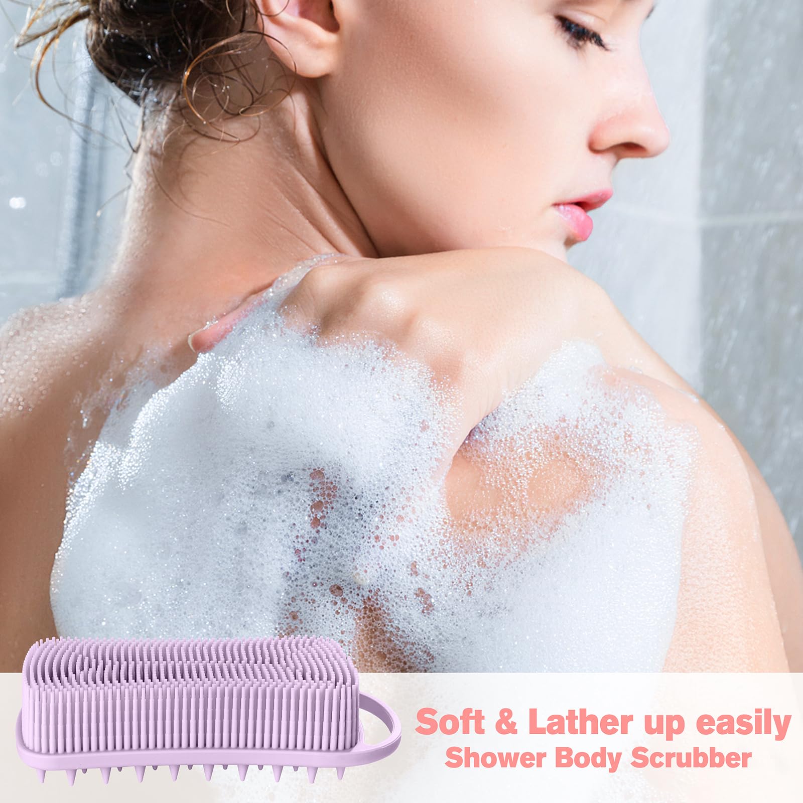 Yealife Silicone Body Scrubber, 2 In 1 Body Brush Hair Scalp Brush For Shower And Bath, Easy Clean, Lathers Well, Stimulating Bl