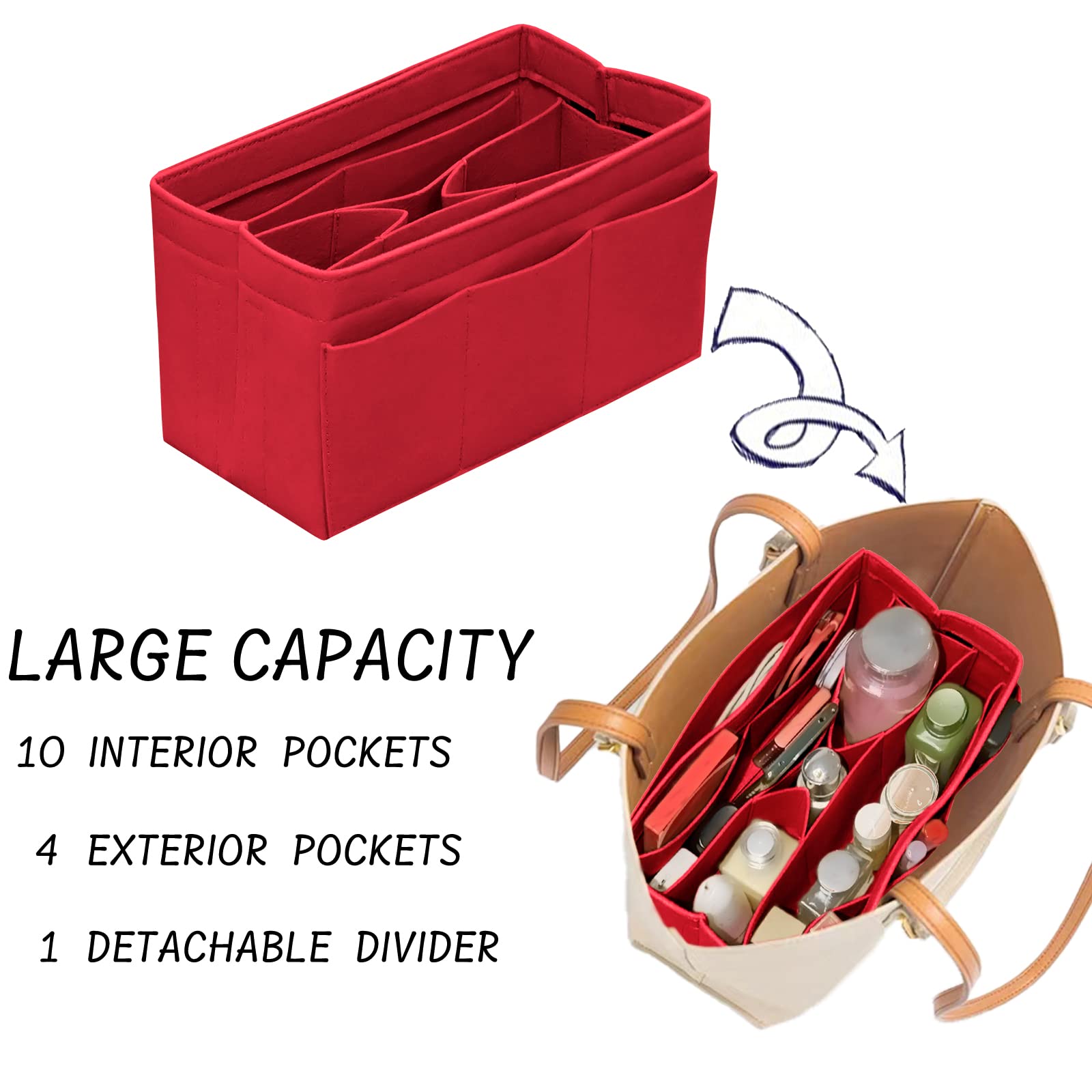 DailyPlus Purse Organiser with Zip, Key Ring, Felt Bag, Organiser, Handbag Organiser, with Key Chain for Bag, Suitable for LV Sp
