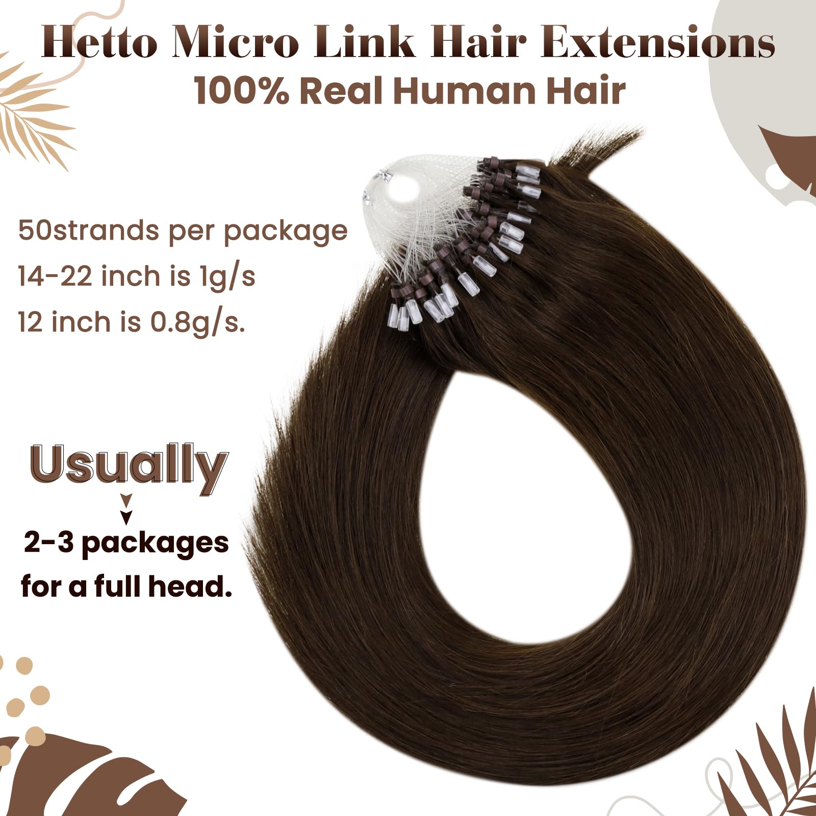 Hetto Micro Bead Hair Extensions Real Human Brown Micro Link Hair Extensions #4 Dark Brown Micro Ring Hair Extensions Straight 1