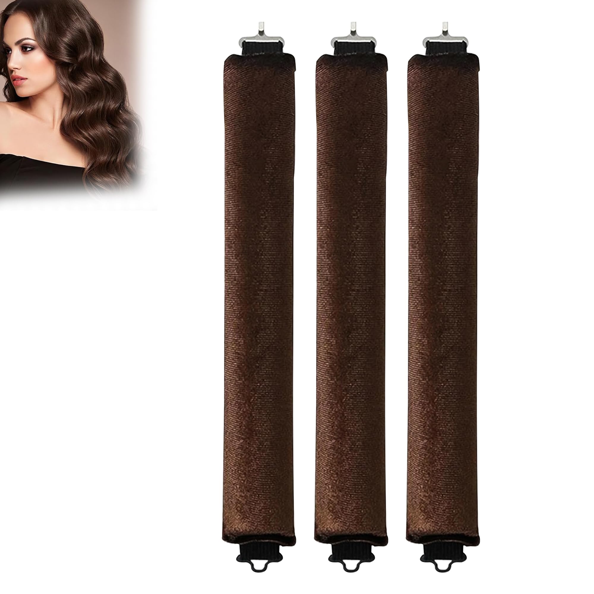 Glun Non-Damaging Hair Curling Strips, 3 Counts Brown Colour, Hair Curler With Hook, For All Hair Types, Overnight Curler For Be
