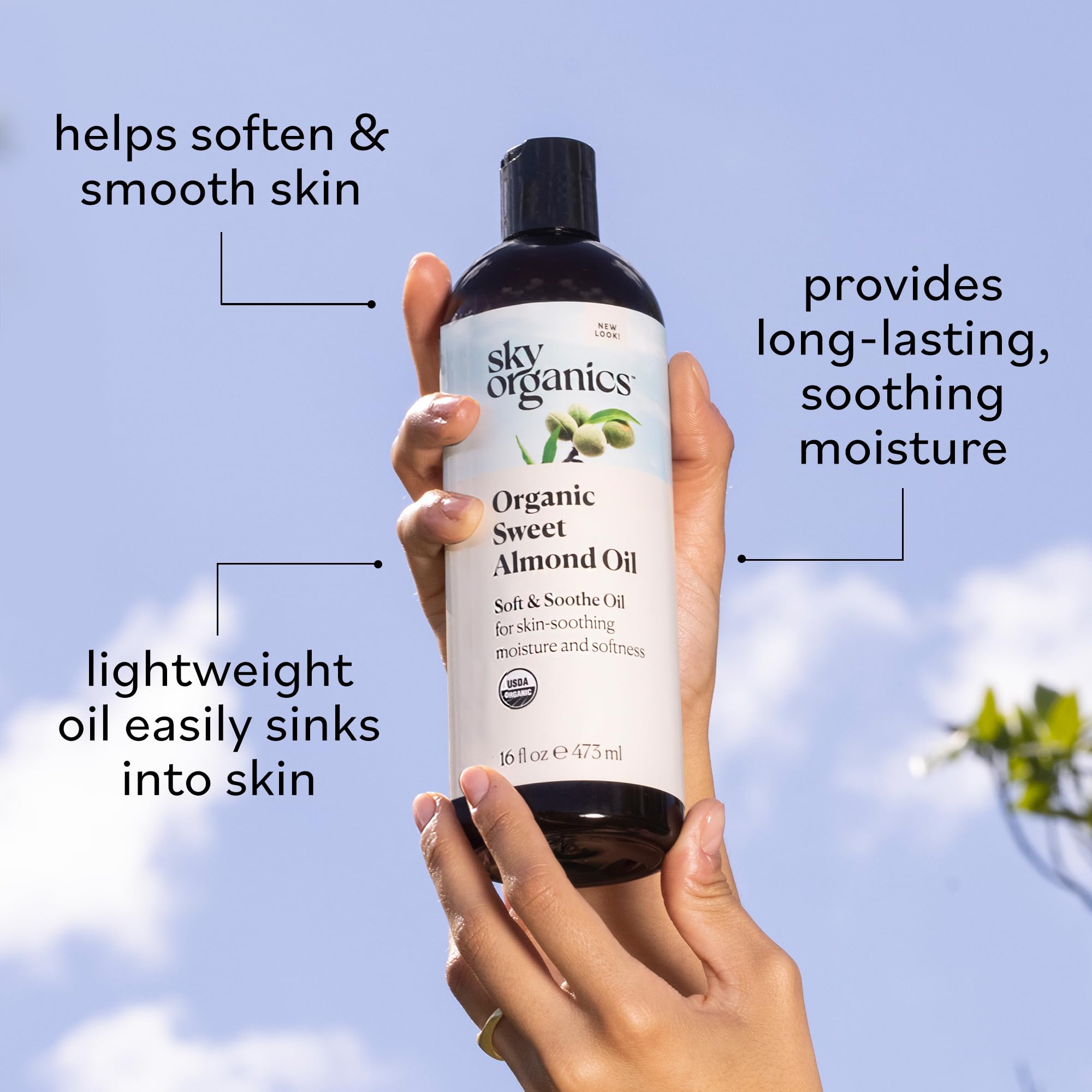 Sky Organics Organic Sweet Almond Oil For Body 100% Pure & Cold-Pressed Usda Certified Organic To Moisturize, Soften & Nourish,