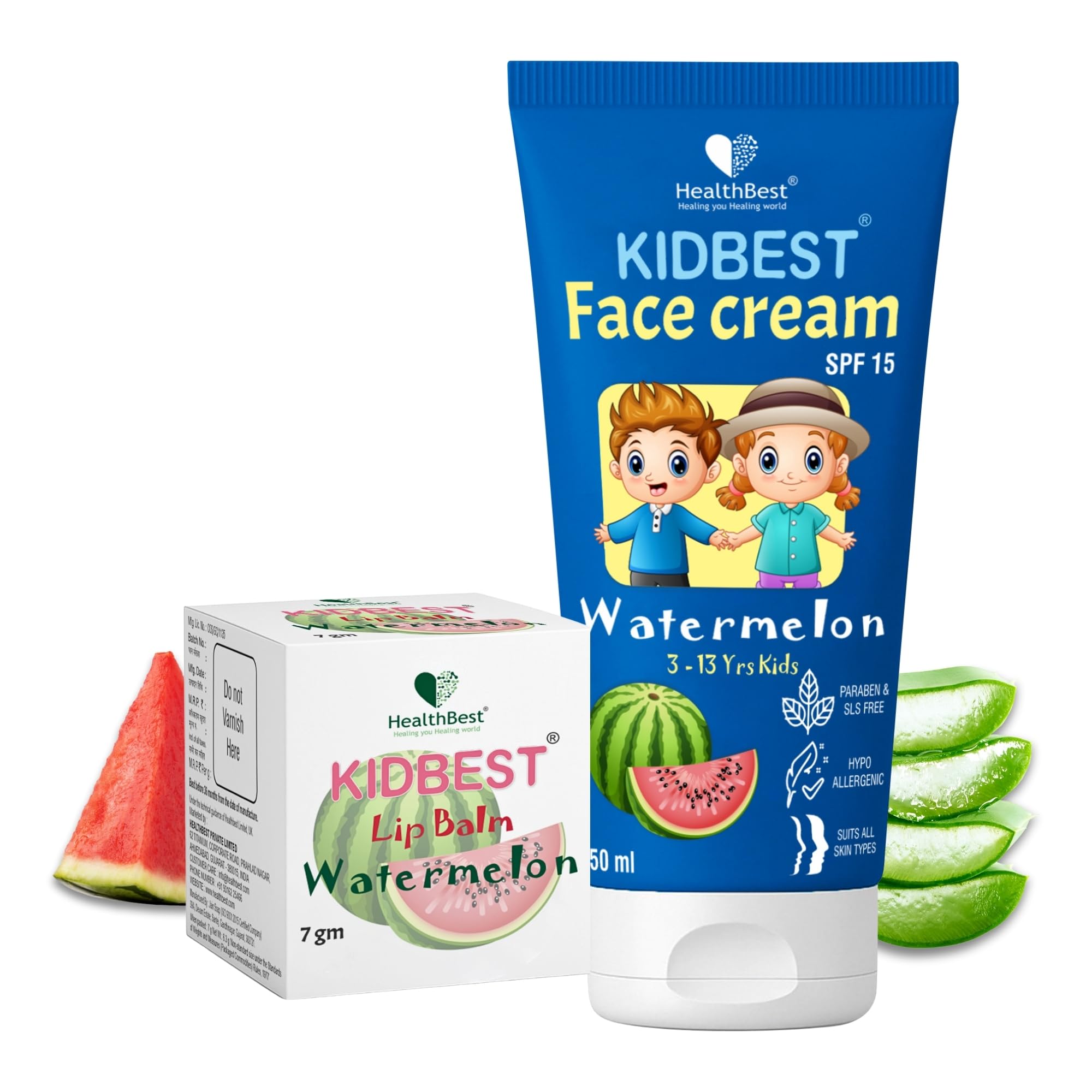 Healthbest Kids Lip Balm 7Gm & Face Cream 50Ml Combo For 313 Years Baby | Soft Lips & Glowing Skin | Gentle Skincare | Daily Us
