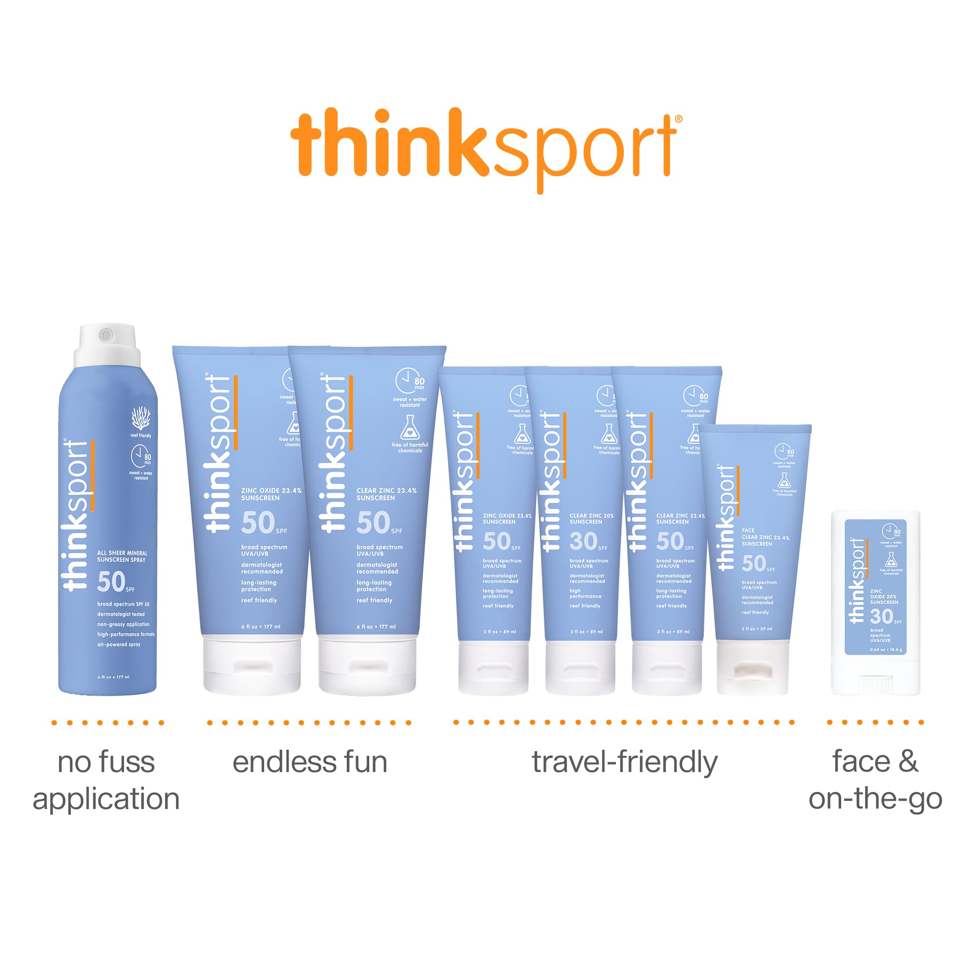 Thinksport Mineral Sunscreen, SPF 50 Clear Zinc Oxide Sunscreen, 6 Fl Oz, Water Resistant Reef Safe Sunscreen, Vegan Broad Spect