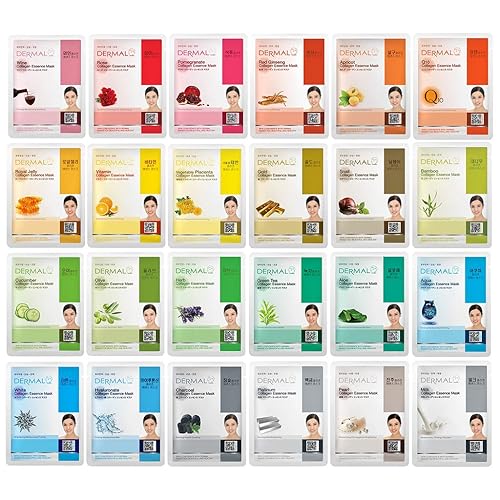 Dermal 24 Combo Pack A Collagen Essence Korean Face Mask - Hydrating & Soothing Facial Mask With Panthenol - Hypoallergenic Self