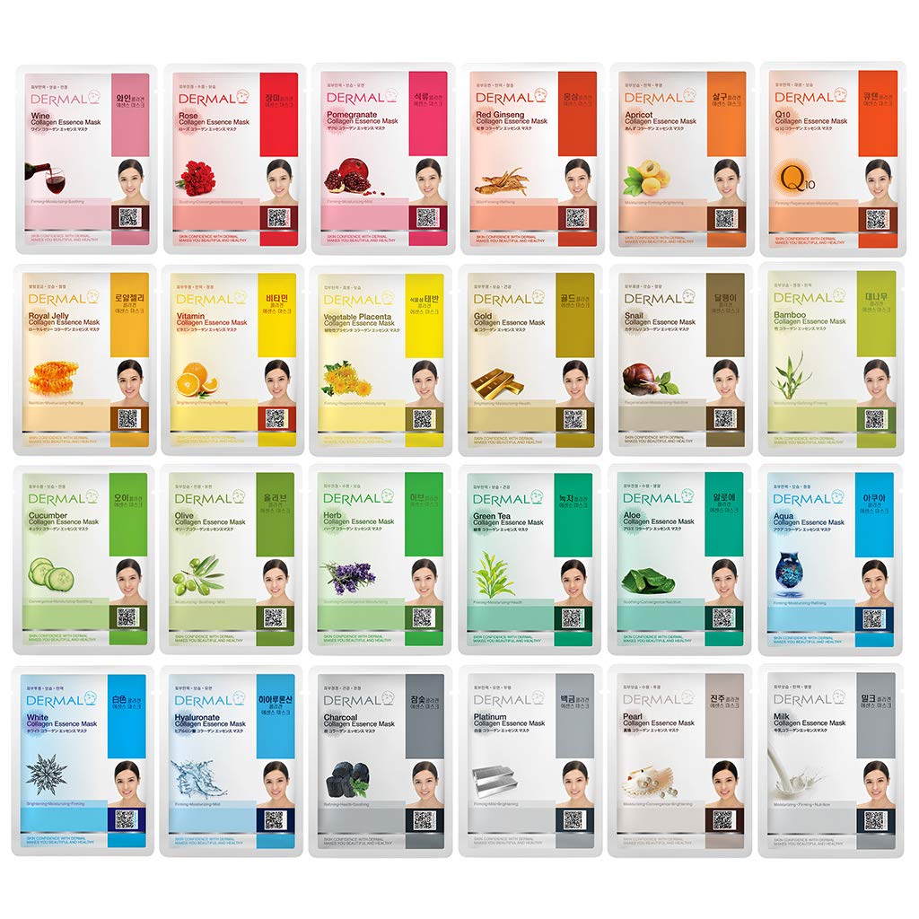 Dermal 48 Combo Pack Collagen Essence Korean Face Mask - Hydrating And Soothing Facial Mask With Panthenol - Hypoallergenic Self