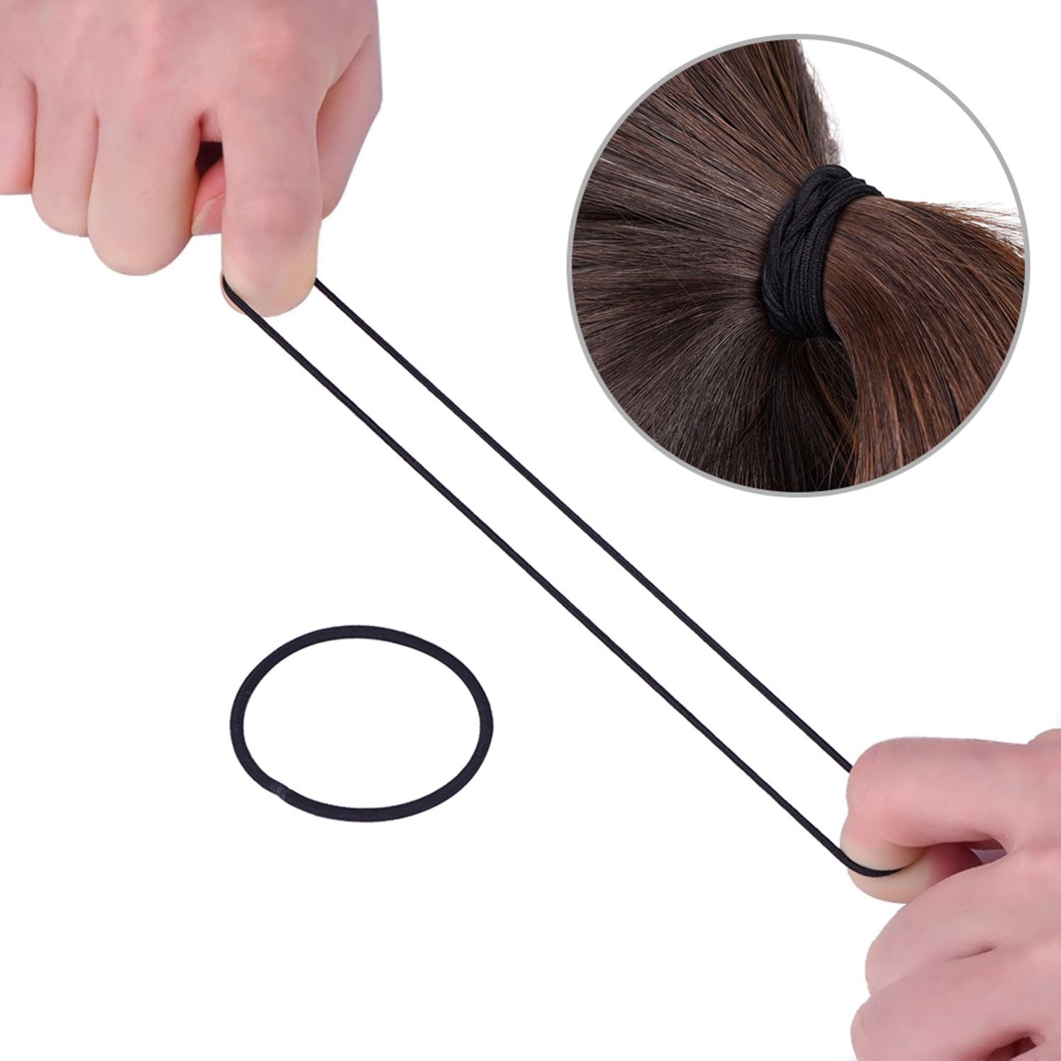 TecUnite 200 Pieces No-metal Hair Elastics Bulk Rubber Bands Hair Ties Ponytail Holders Bands for Women(Black)