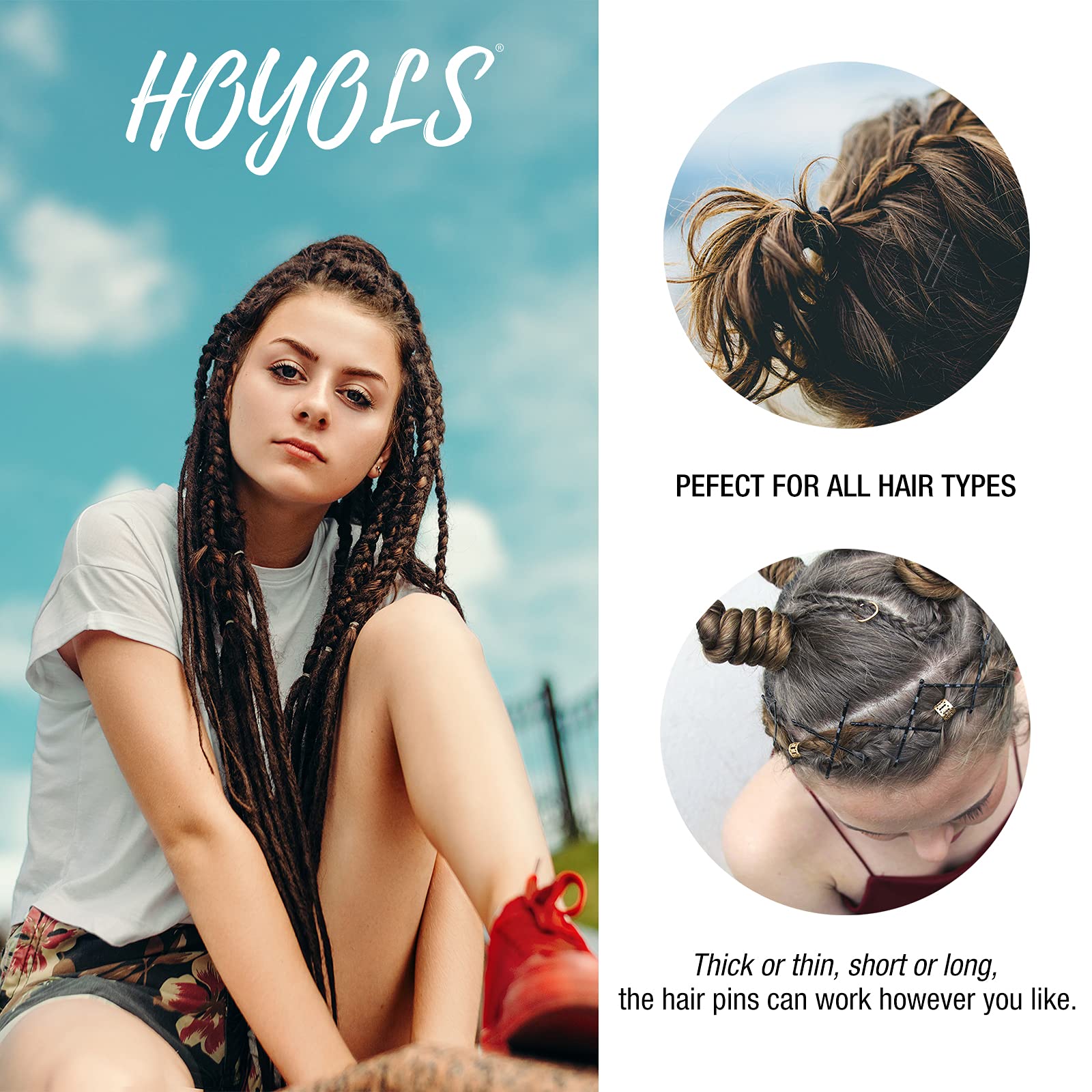 Hoyols Bobby Pin Black, Premium Hair Pins For Thick Hair, Secure Hold Wavy Slide Proof Hair Styling Pins 100 Count, 2 Inch (Blac