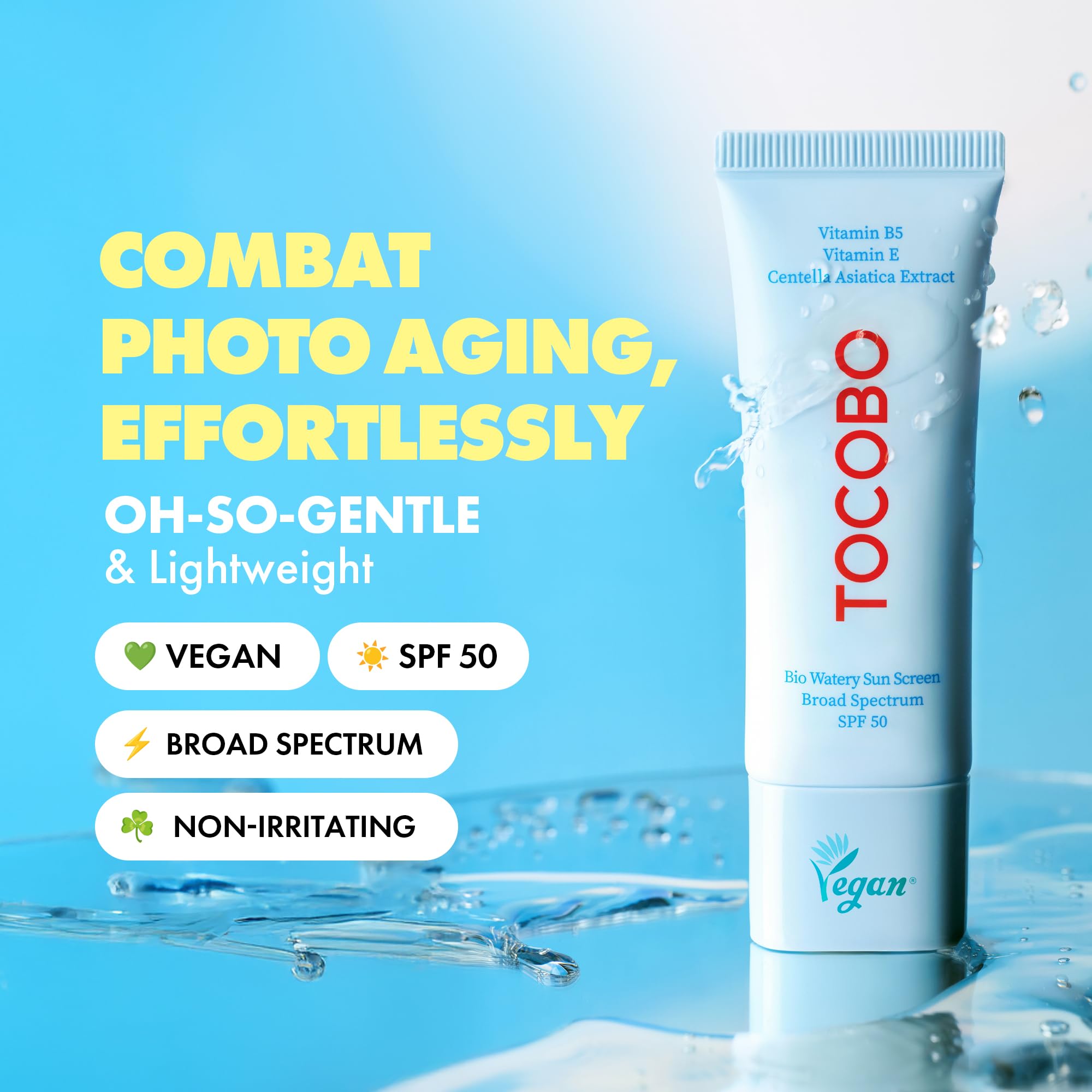 Bio Watery Sunscreen SPF 50 Broad Spectrum Korean Facial Sun Cream with Hyaluronic Acid - Lightweight Daily Face Sunblock Lotion