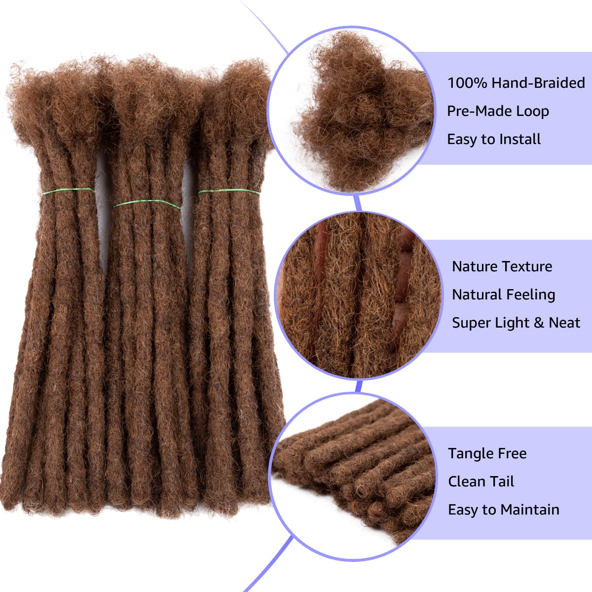 Teresa Medium 0.8Cm & Small 0.4Cm Width 8 Inch 70 Strands 100% Human Hair Dreadlock Extensions For Man/Women,Full Head Handmade