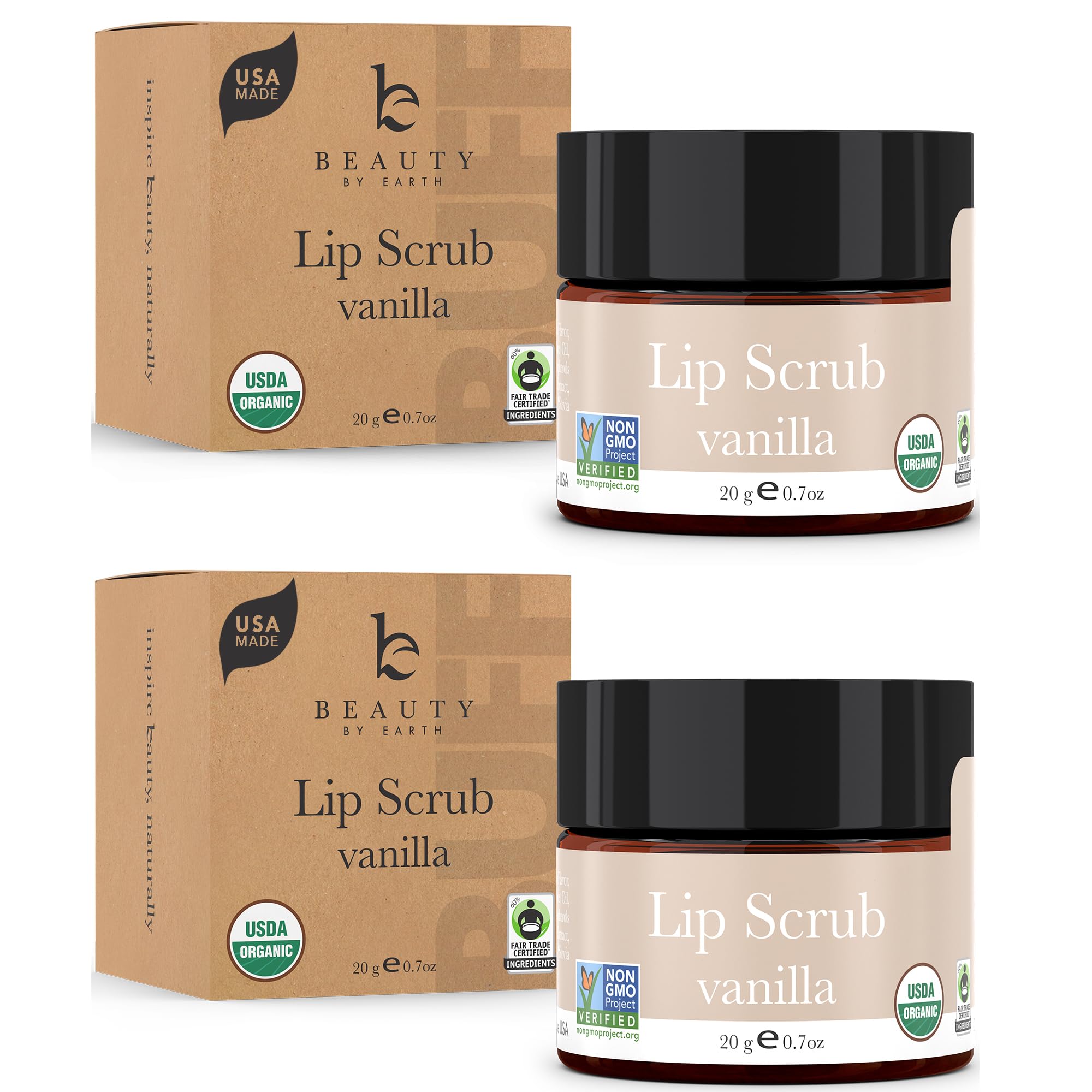 USDA Organic Lip Scrub Vanilla - USA Made All Natural Lips Exfoliator, Valentines Day Gifts, Moisturizing Scrub for Dry Lips, Li