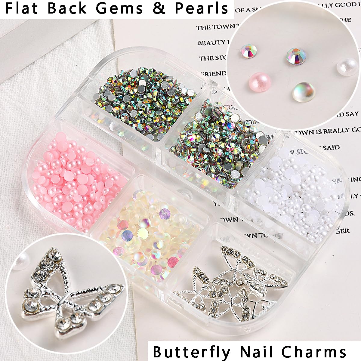 3D Silver Butterfly Nail Charms Kit, Small Size Metal Diamond Butterfly Rhinestones For Nails, Small Flat Back Nail Gems And Rhi