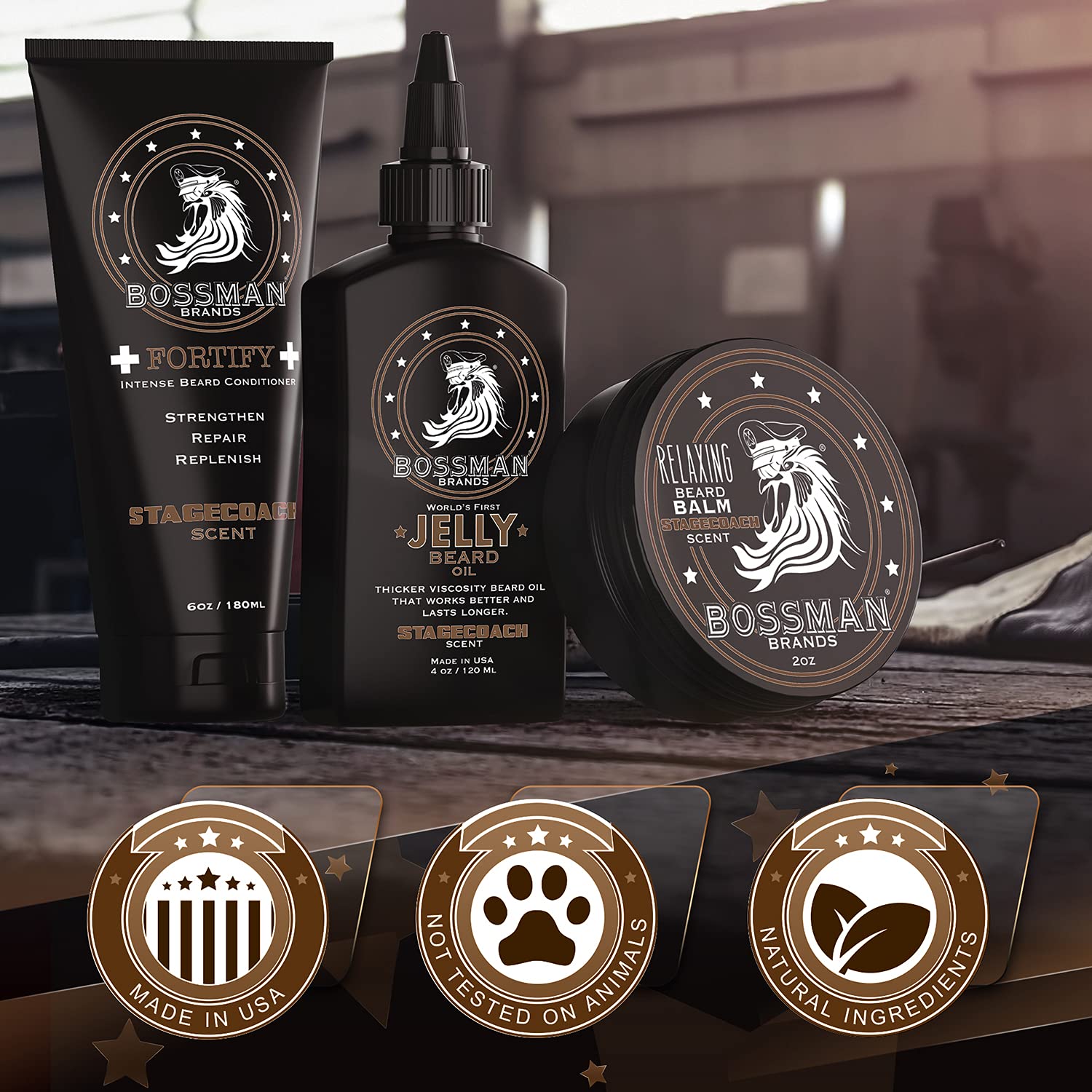 Bossman Essentials Beard Kit for Men - Beard Oil Jelly, Fortifying Conditioner Cream, Beard Balm - Grooming Growth Care Accessor
