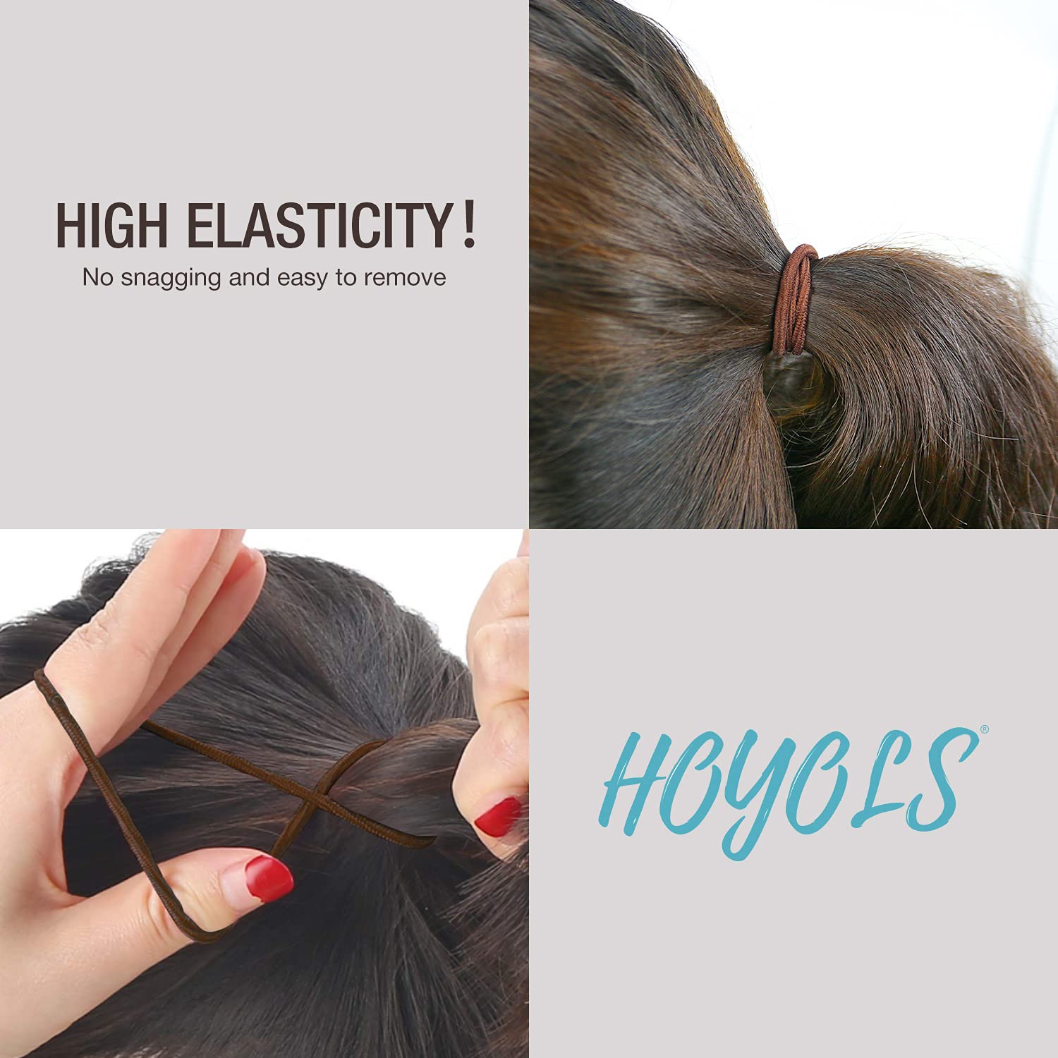 HOYOLS Ponytail Holders Hair Ties, No Metal Braided Hair Bands Elastic Thick Tie for Women Thick Fine Curly Hair 50 Count 4mm 1/
