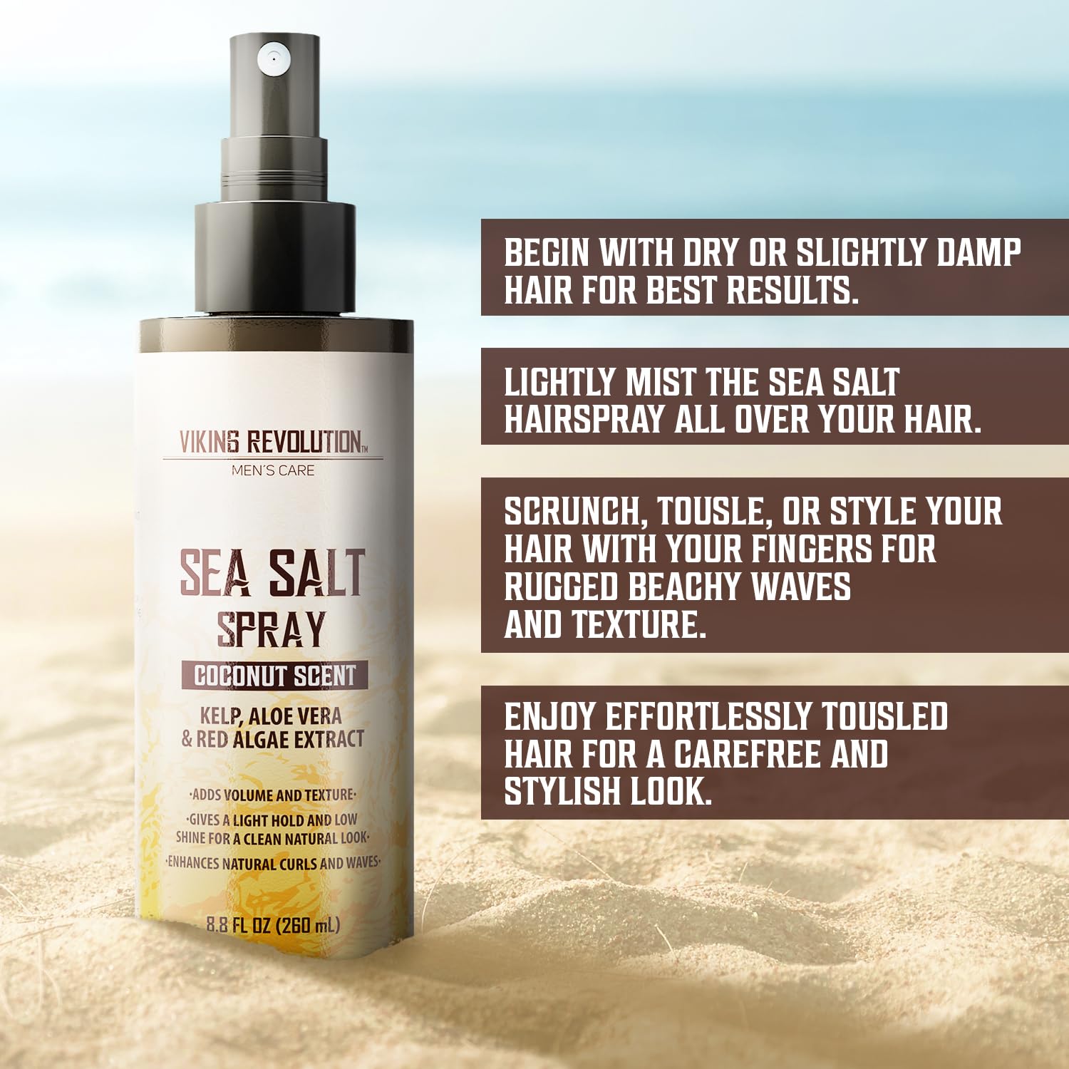Viking Revolution Coconut Sea Salt Spray for Hair Men - Hair Texturizing Spray with Kelp, Aloe Vera & Red Algae Extract - Surf S