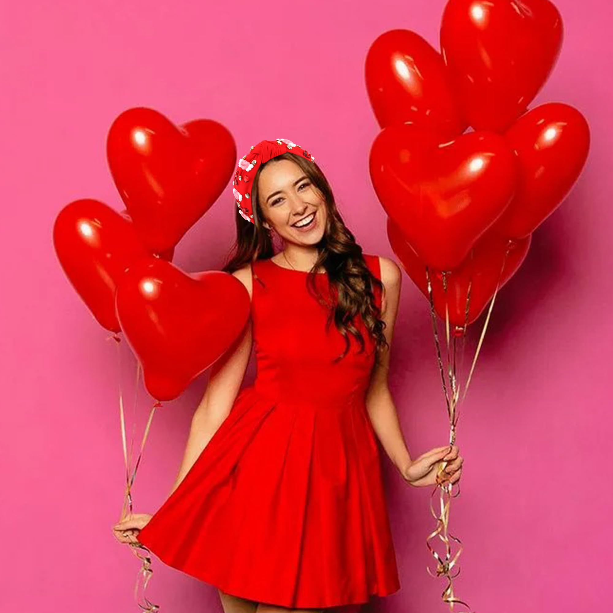 Velscrun Valentine Day Headband Heart Headband Wide Top Knot Valentines Headbands For Women Girls Thick Thin Hair Sweetheart Kno
